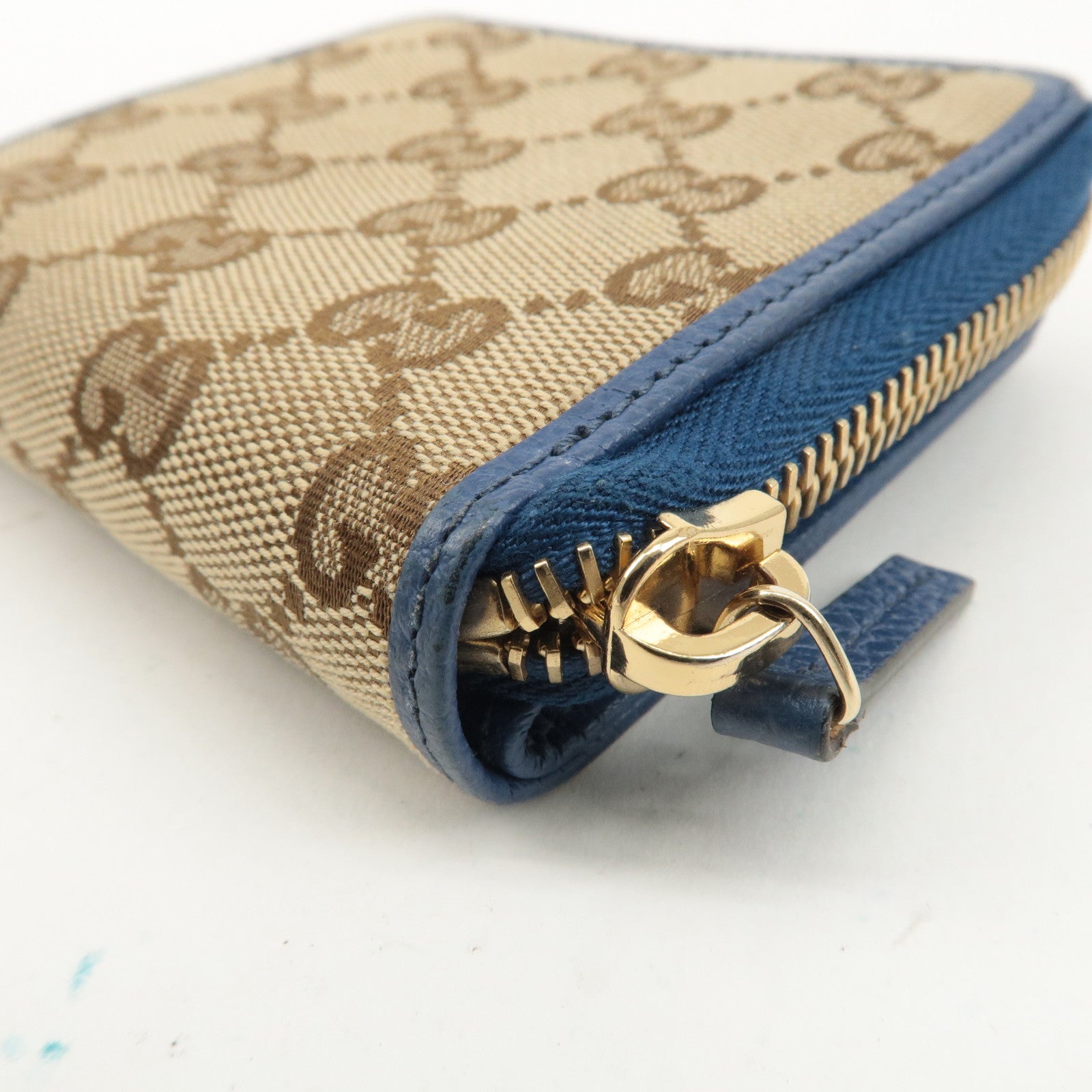 GUCCI GG Canvas Leather Bi -fold Wallet Beige Blue 346056・2184