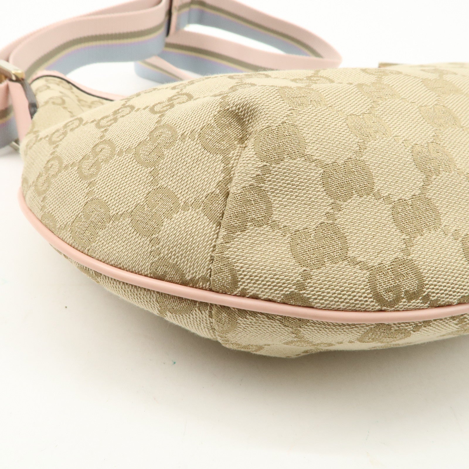 GUCCI GG Canvas Leather Shoulder Bag Beige Pink 181092 Used