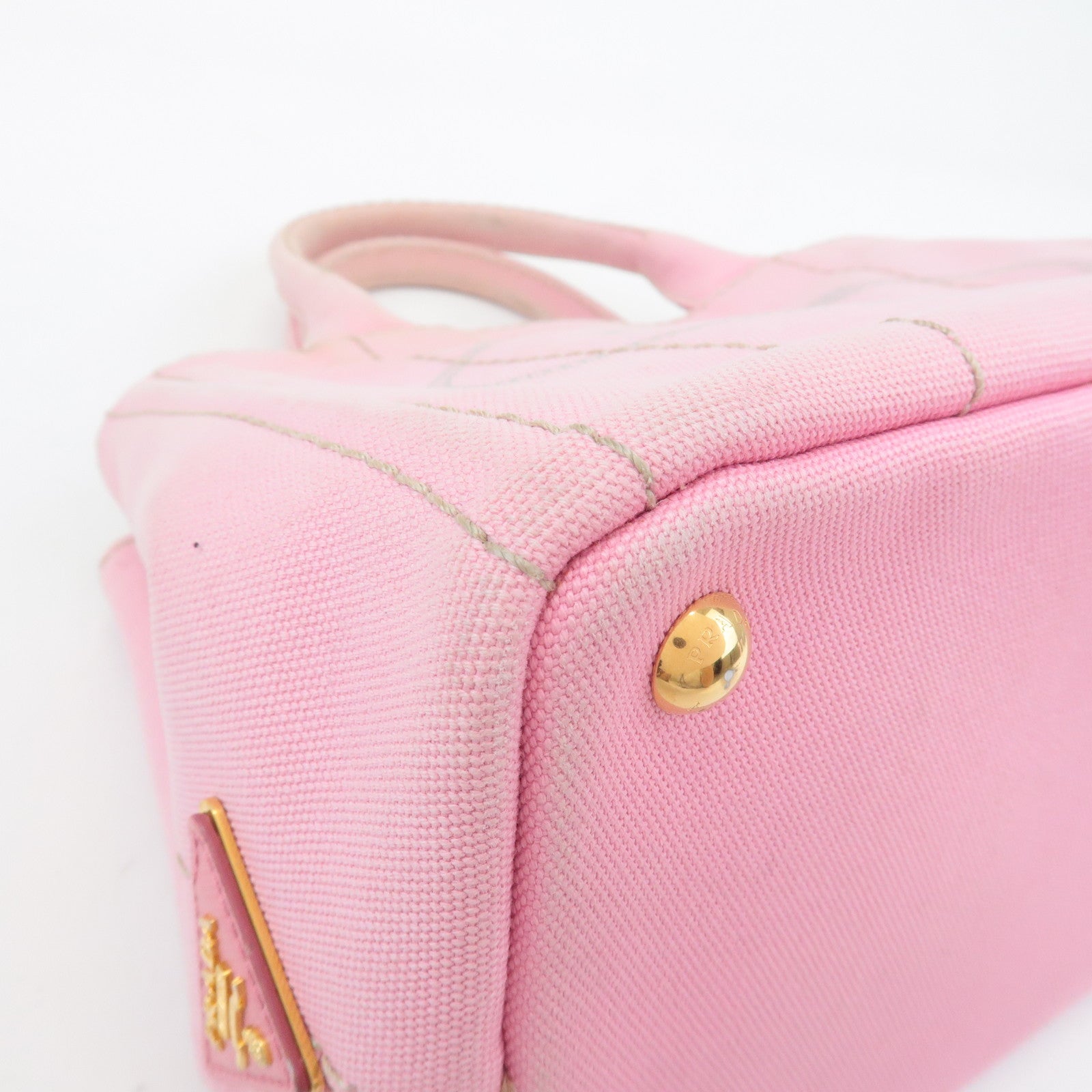 PRADA Logo Canapa Mini Canvas 2Way Bag Hand Bag Pink 1BG439