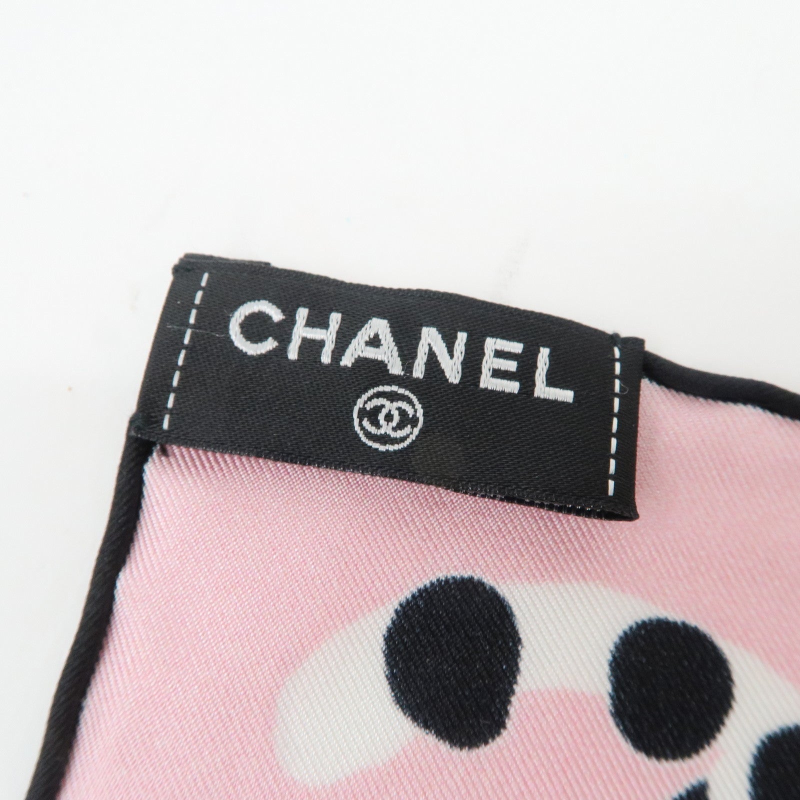 CHANEL COCO Mark Scarf Silk 100 % Pink Black White Used