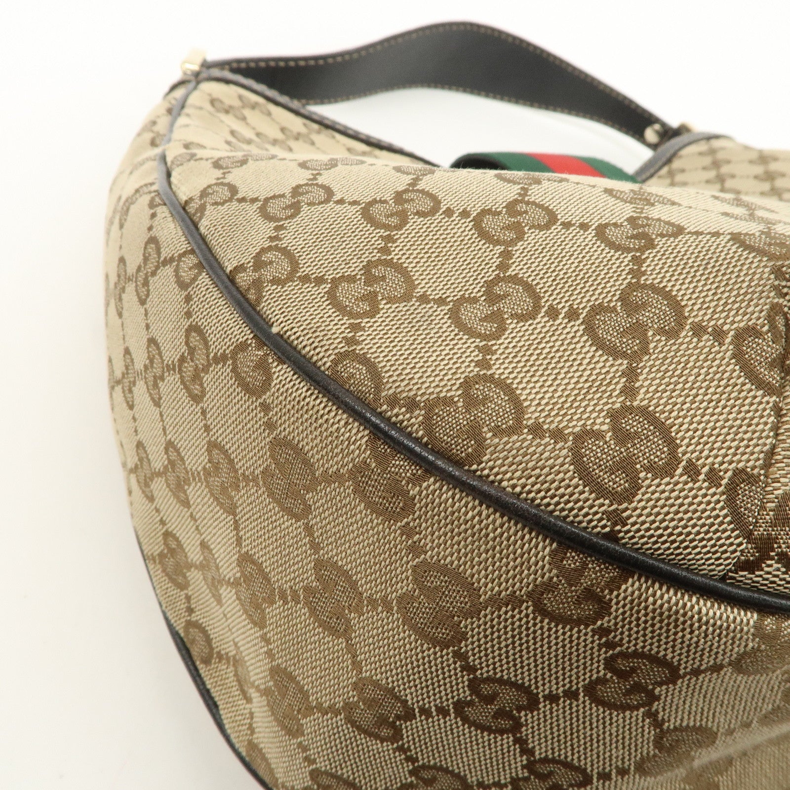 GUCCI Sherry GG Canvas Leather Shoulder Bag Beige Black 233604 Used