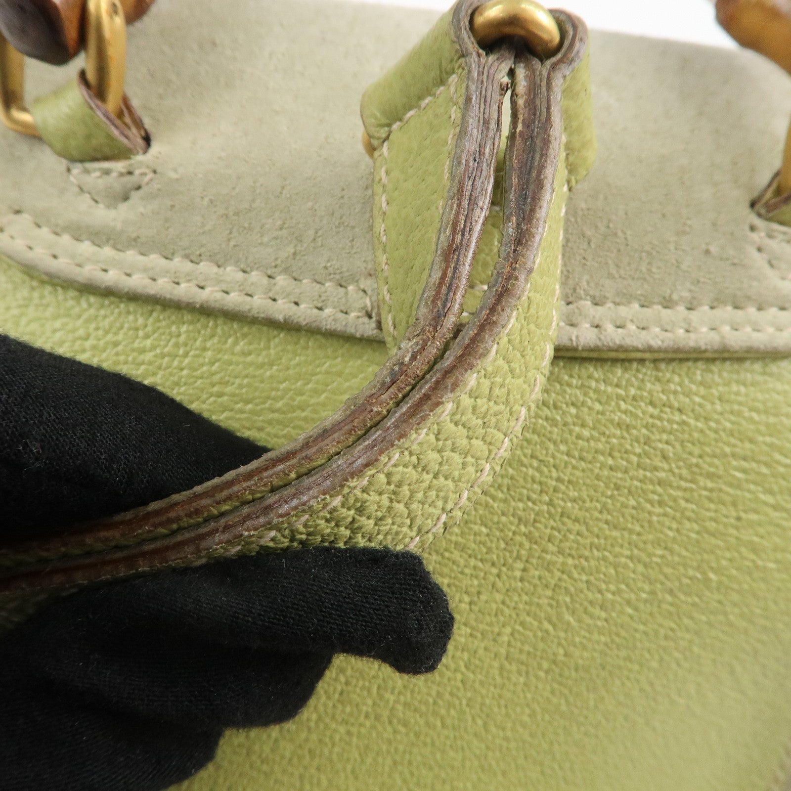 GUCCI Bamboo Suede Leather Backpack Light Green 003.1956.0030