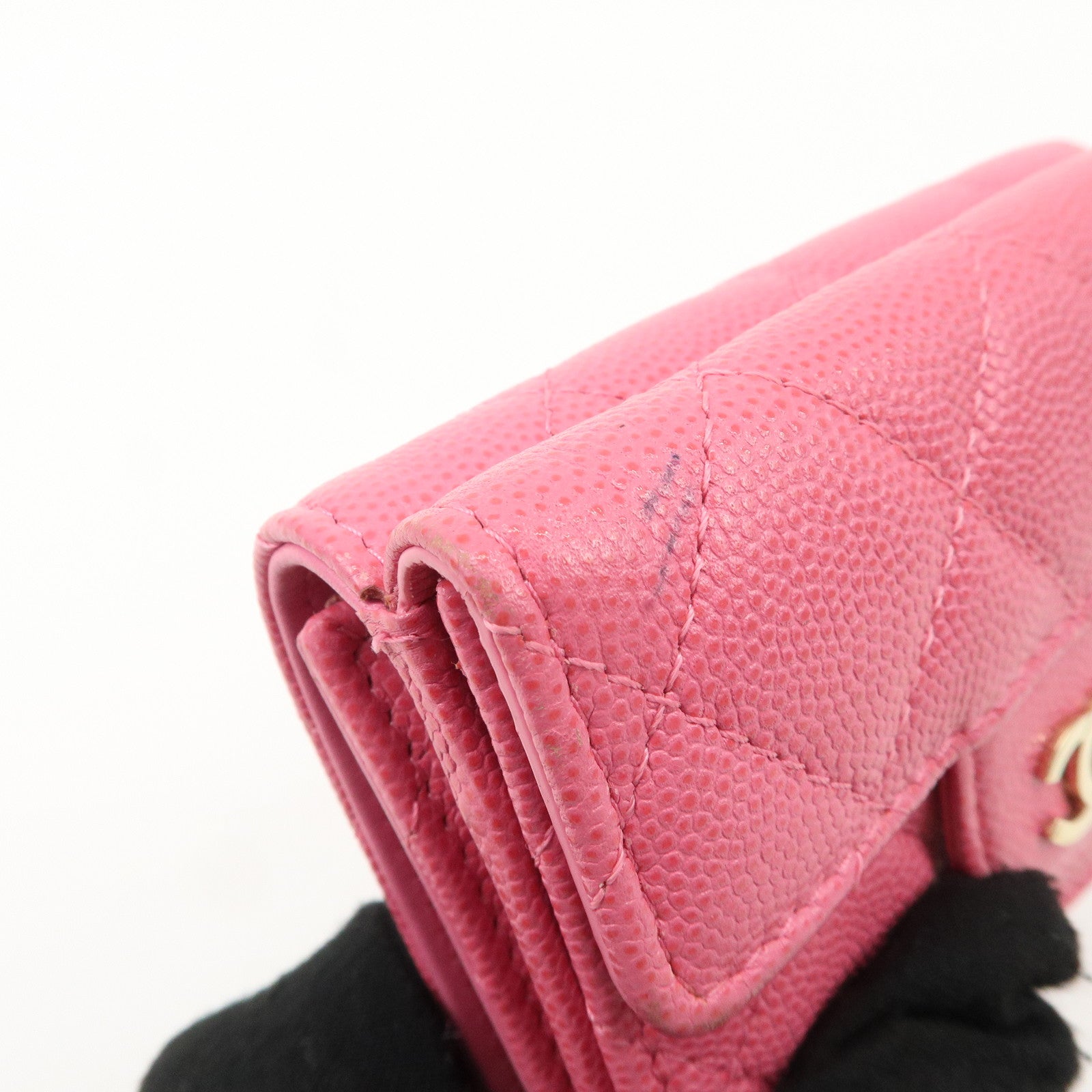 CHANEL Matelasse Caviar Skin Tri-Fold Wallet Pink A84401