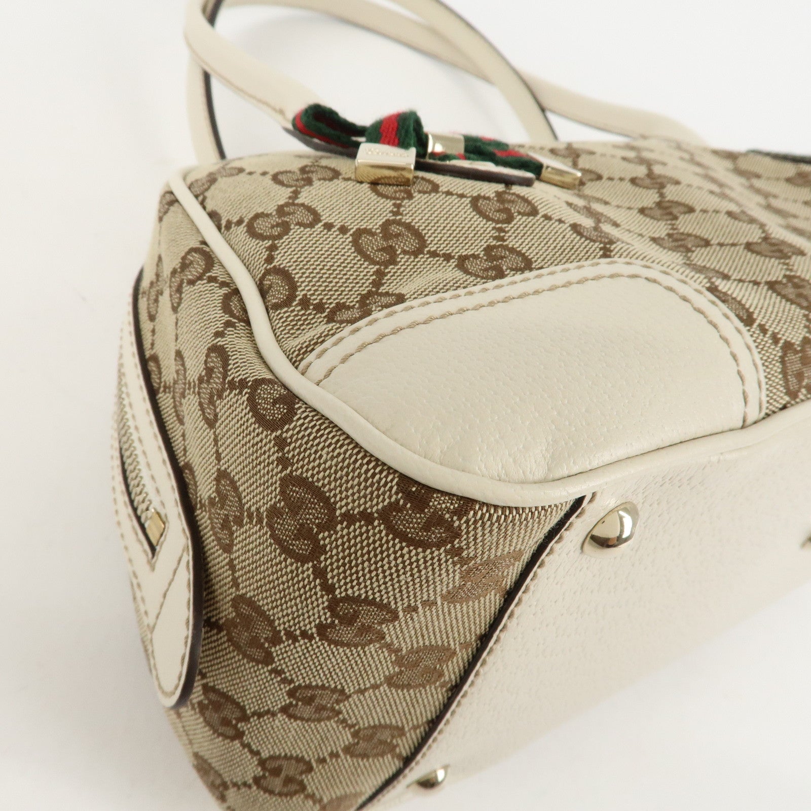 GUCCI Princy Sherry GG Canvas Leather Mini Boston Bag Beige 161720