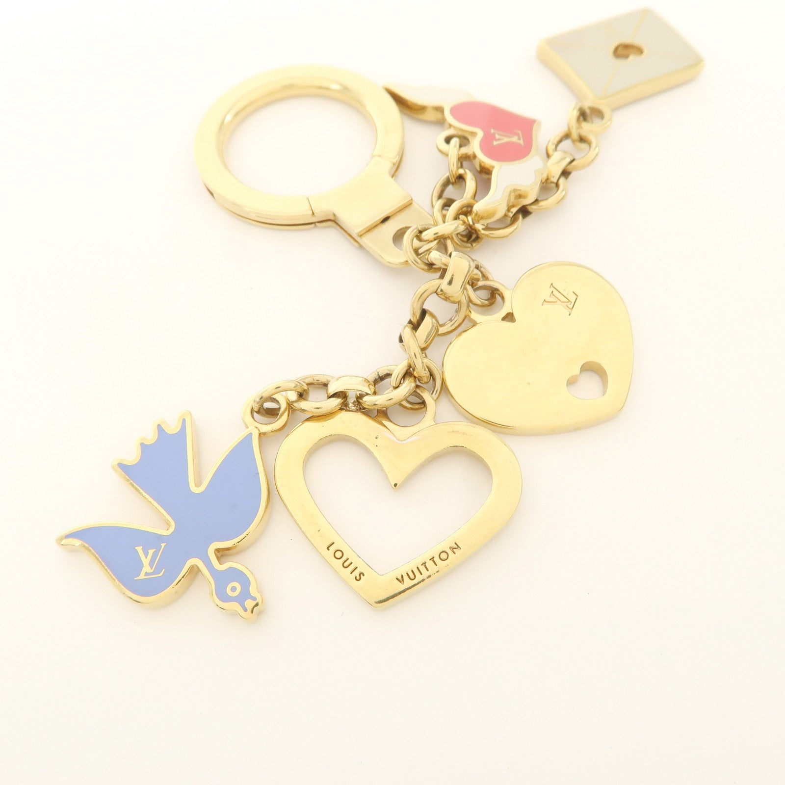 Louis Vuitton Porte Cles Message Charm Keychain Gold M66264 Used