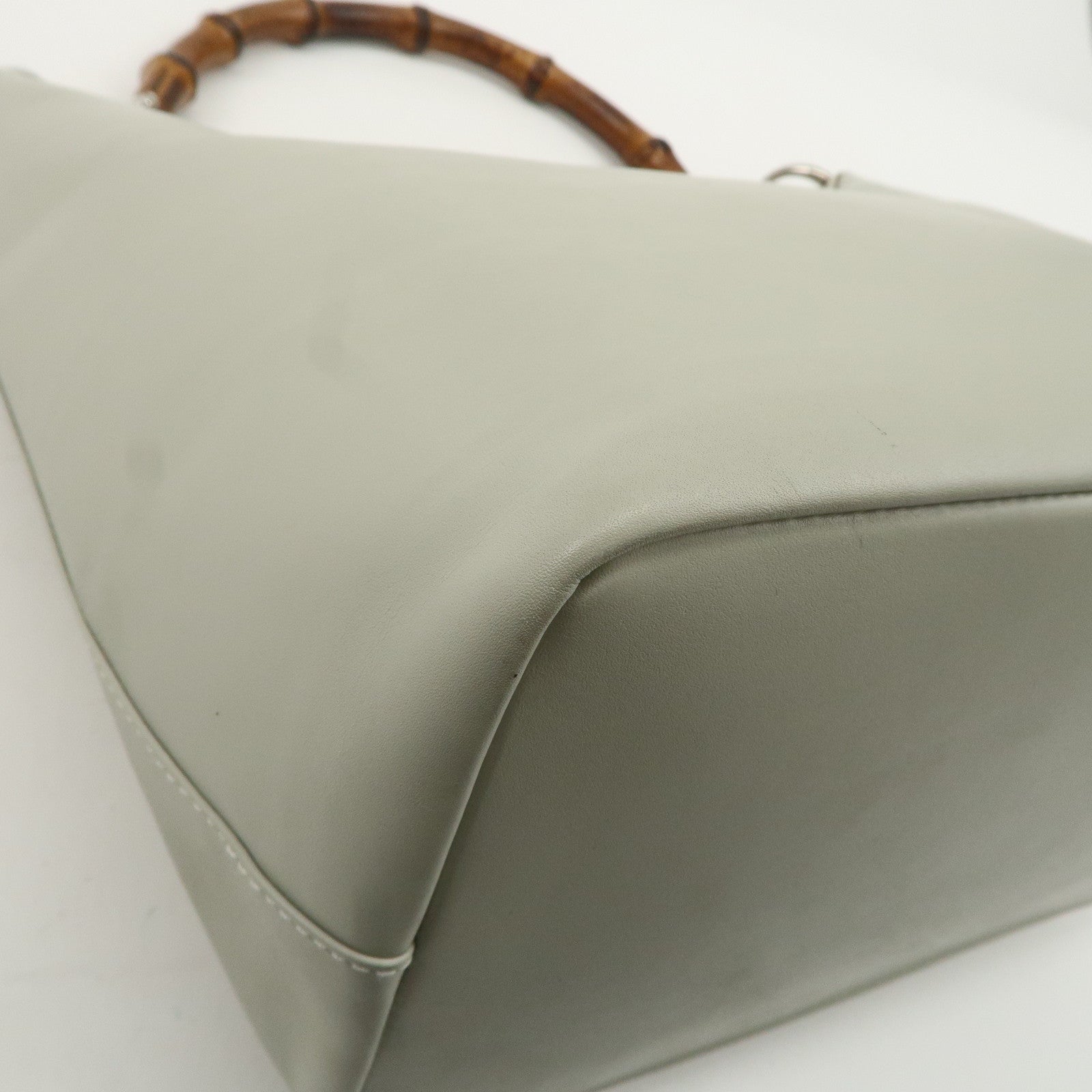 GUCCI Bamboo Leather Shoulder Bag Light Gray 000.8531 Used