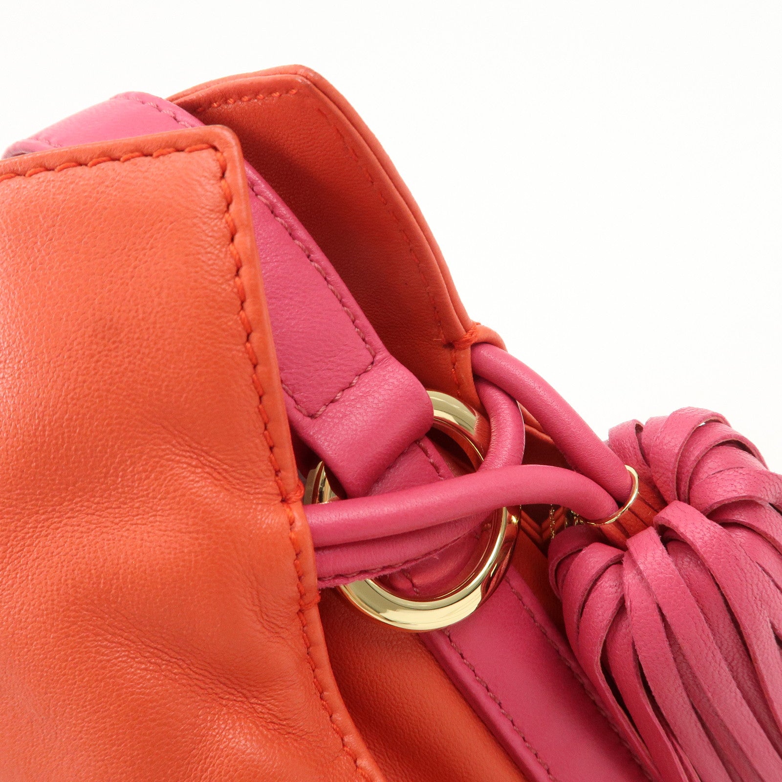 LOEWE Anagram Leather Framenco Shoulder Bag Orange Pink Used