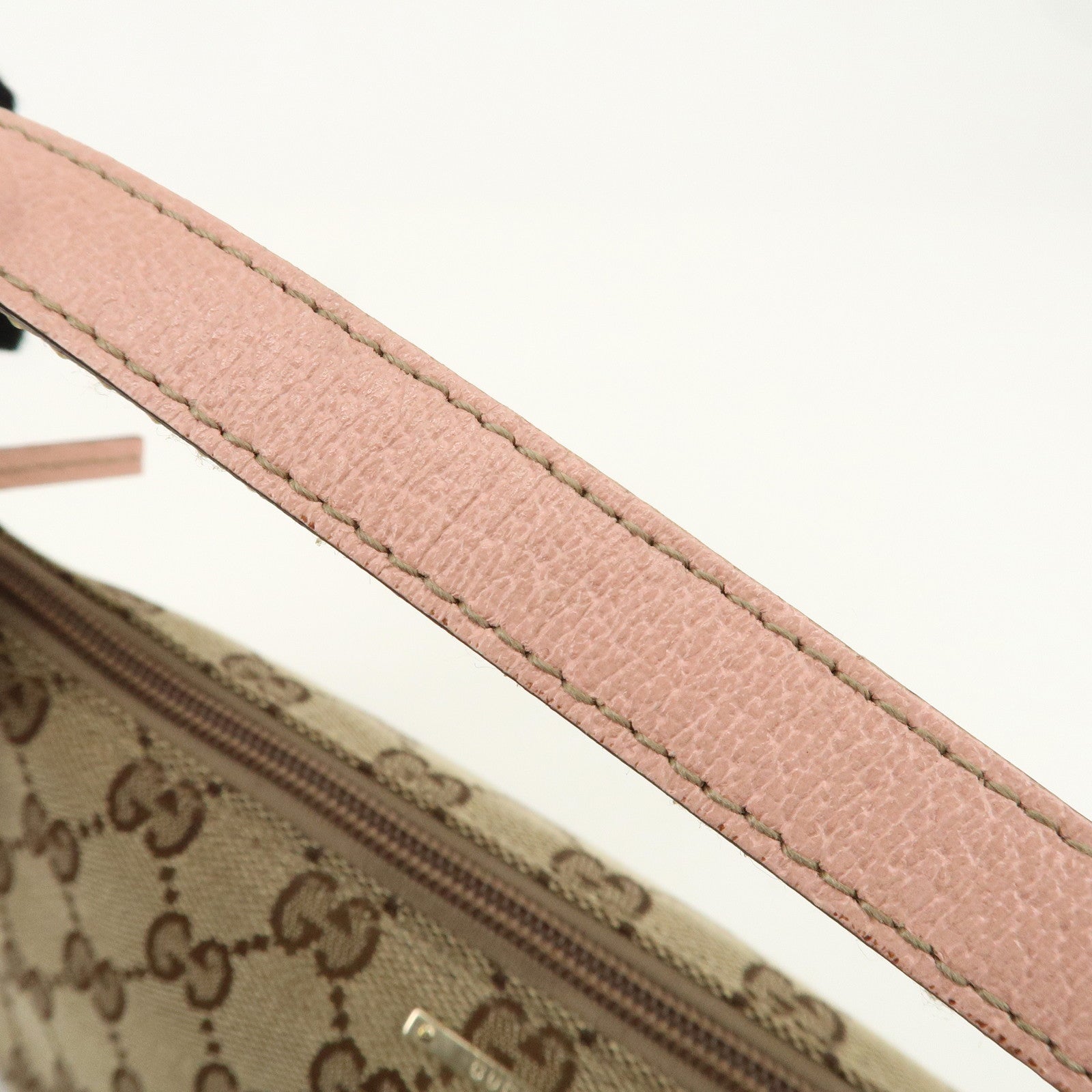 GUCCI Boat Bag Sherry GG Canvas Leather Pouch Beige Pink 141809