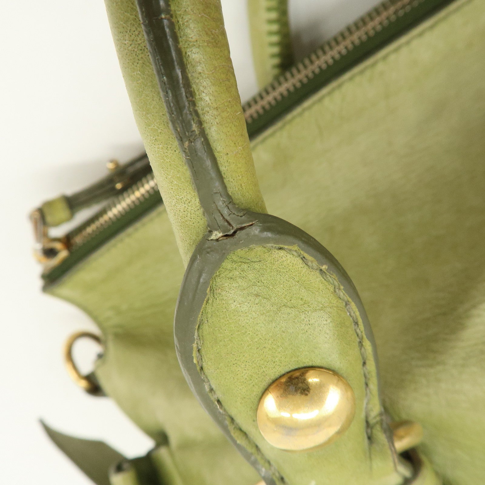 MIU MIU Leather 2WAY Bag Hand Bag Shoulder Bag Gold HDW Green Used