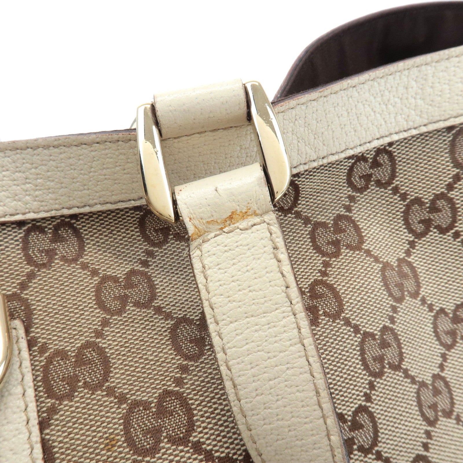 GUCCI Abbey Line GG Canvas Leather Tote Bag Beige 141472 Used