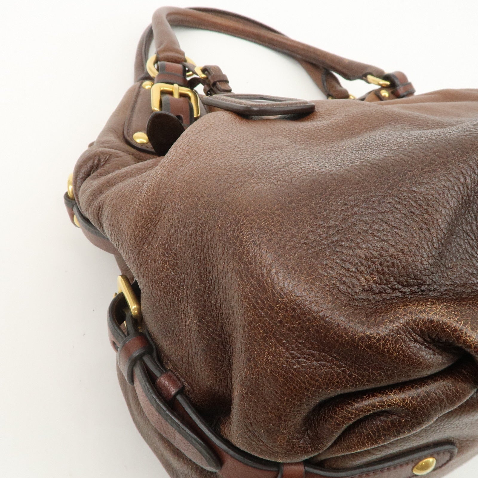 PRADA Leather Shoulder Bag Hand Bag Brown BR4218 Used