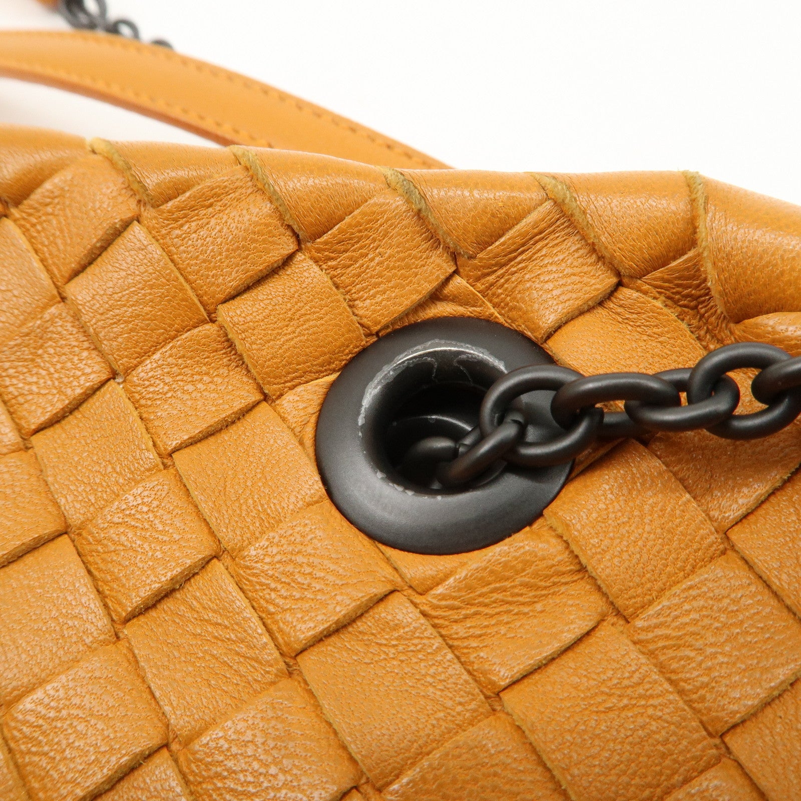 Bottega Veneta Intrecciato Leather Chain Shoulder Bag Orange