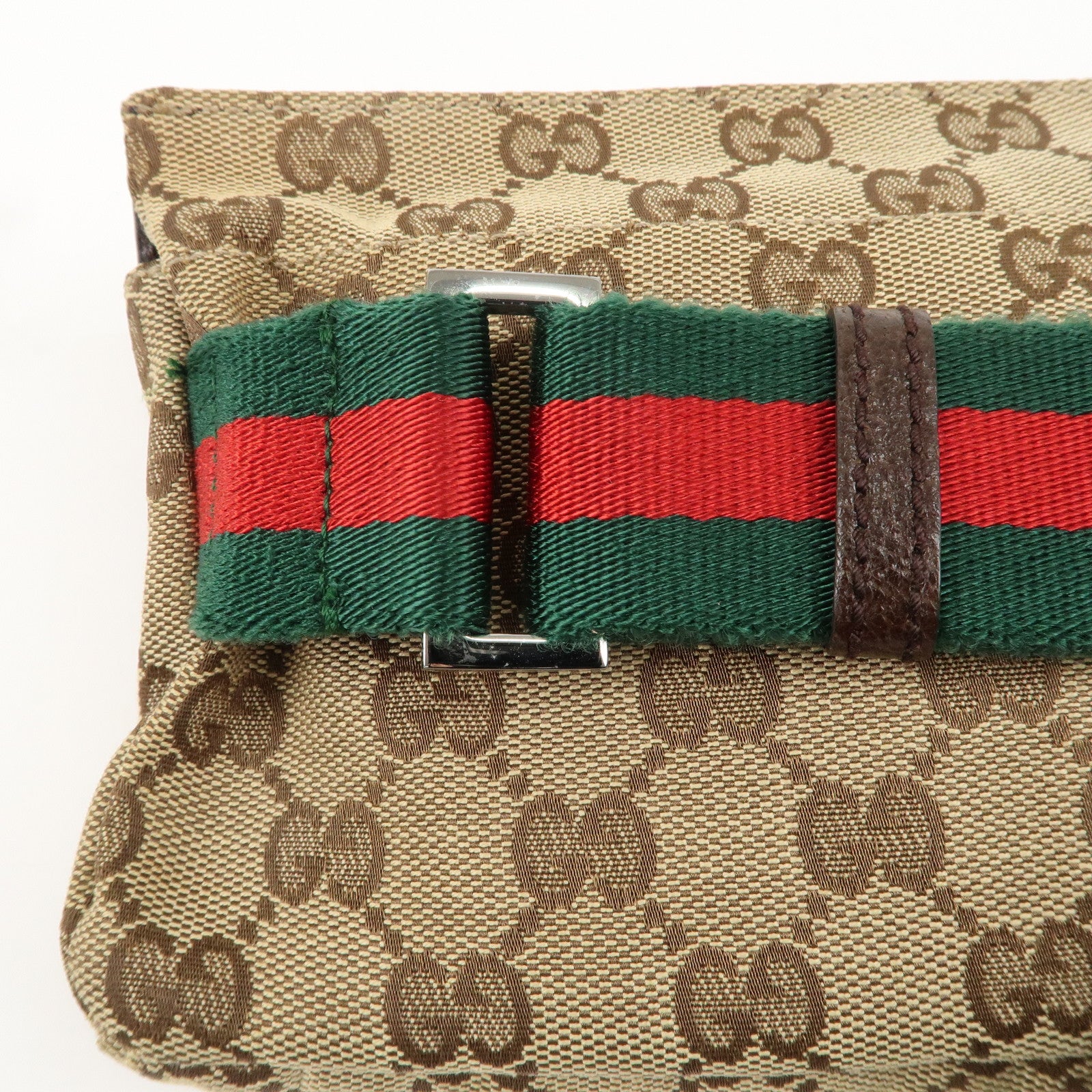 GUCCI Sherry GG Canvas Leather Waist Bag Beige Brown 180691