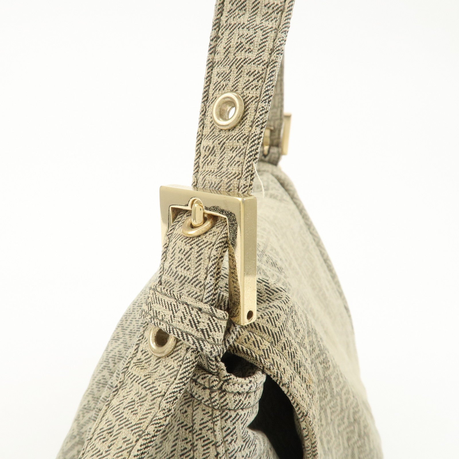 FENDI Mamma Baguette Micro FF Canvas Shoulder Bag Gray 8BR001 Used