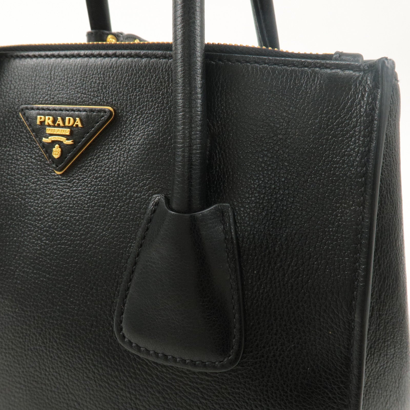 PRADA Logo Leather 2way Bag Hand Bag Shoulder Bag Black