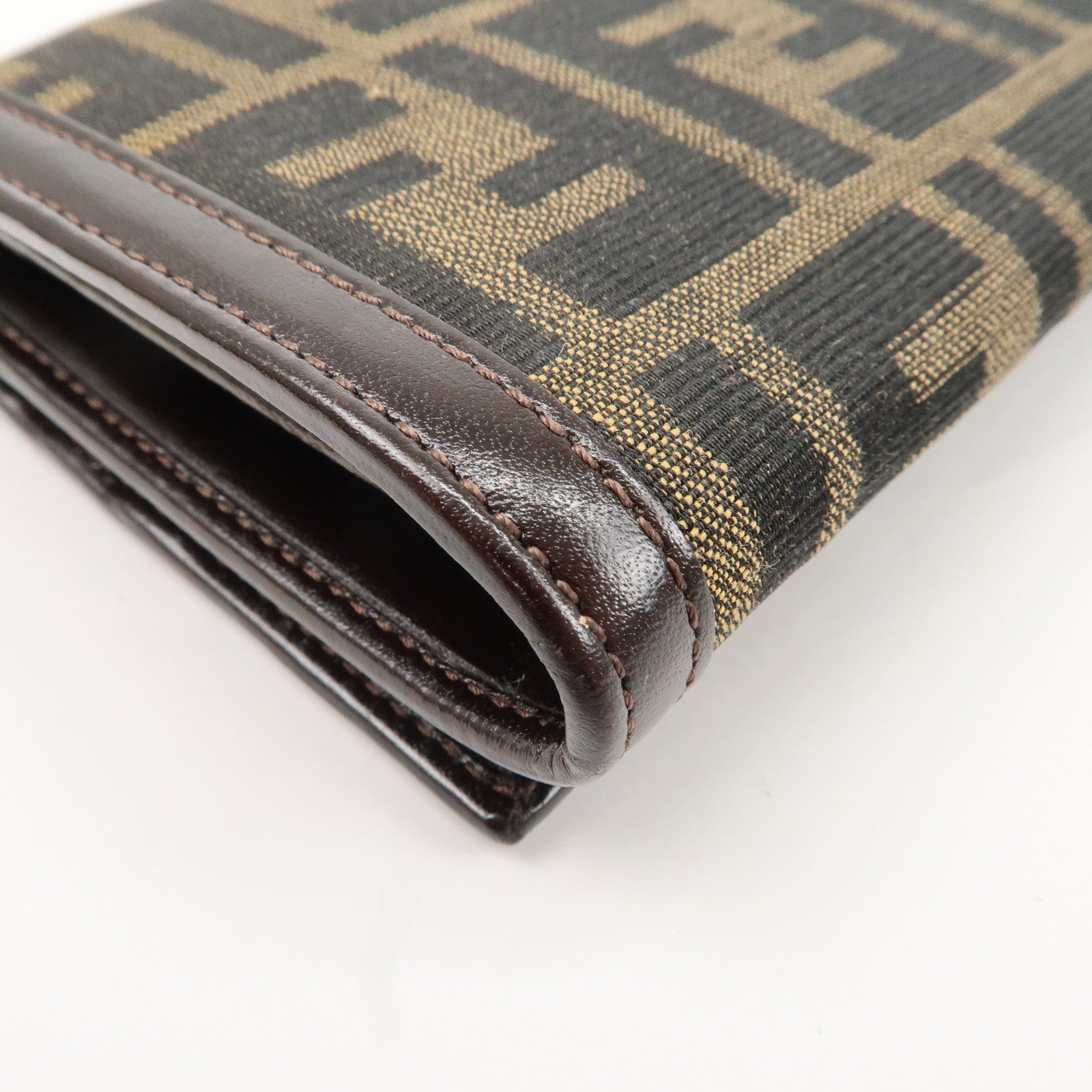 FENDI Zucca Print Canvas Leather Long Wallet Brown 30851