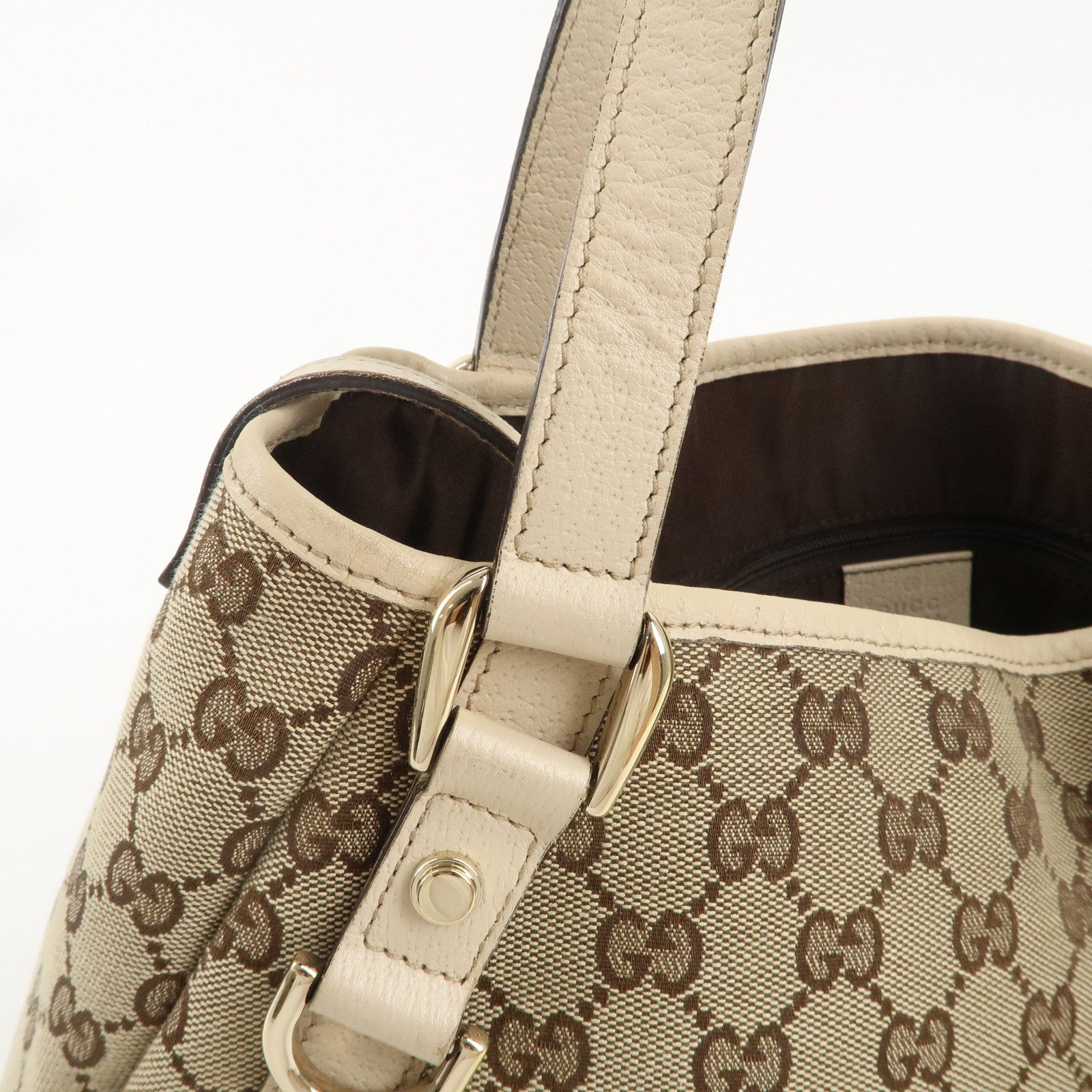 GUCCI Abbey GG Canvas Leather Tote Hand Bag Beige Ivory 130736