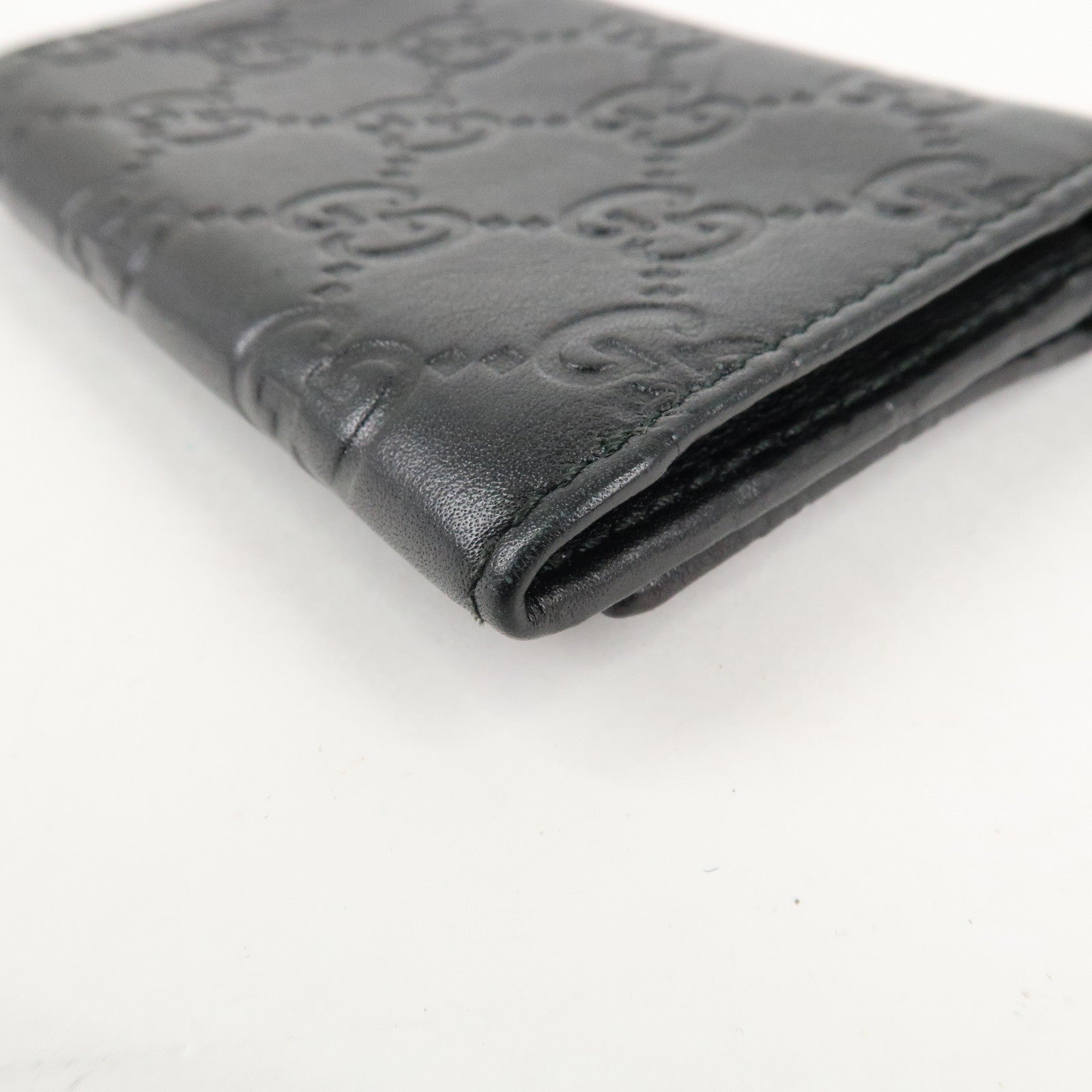 GUCCI Micro Guccissima Leather Bi-fold Card Case Black 323401 Used