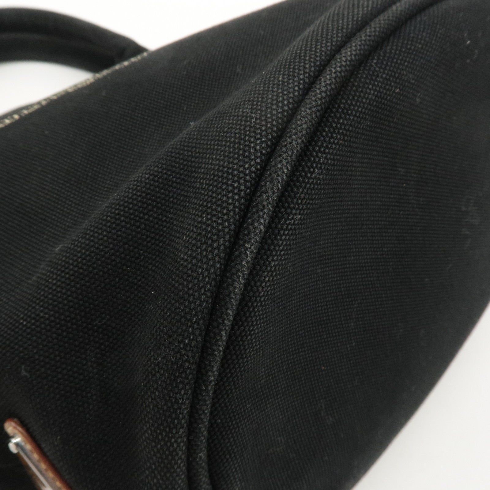 PRADA Logo Canapa Canvas Leather 2Way Bucket Bag Black 1BG163