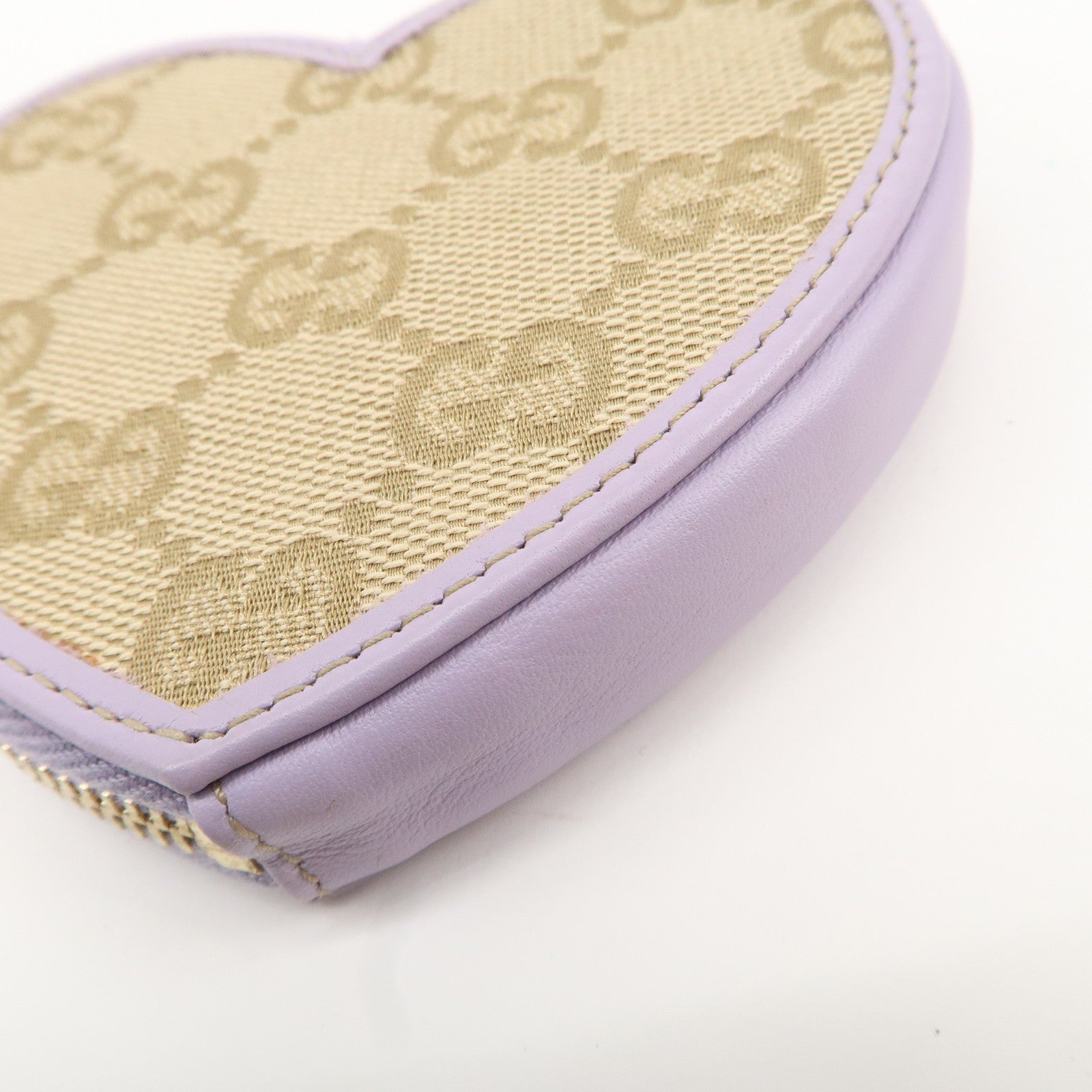 GUCCI GG Canvas Leather Heart Coin Purses Purple 152615 Used