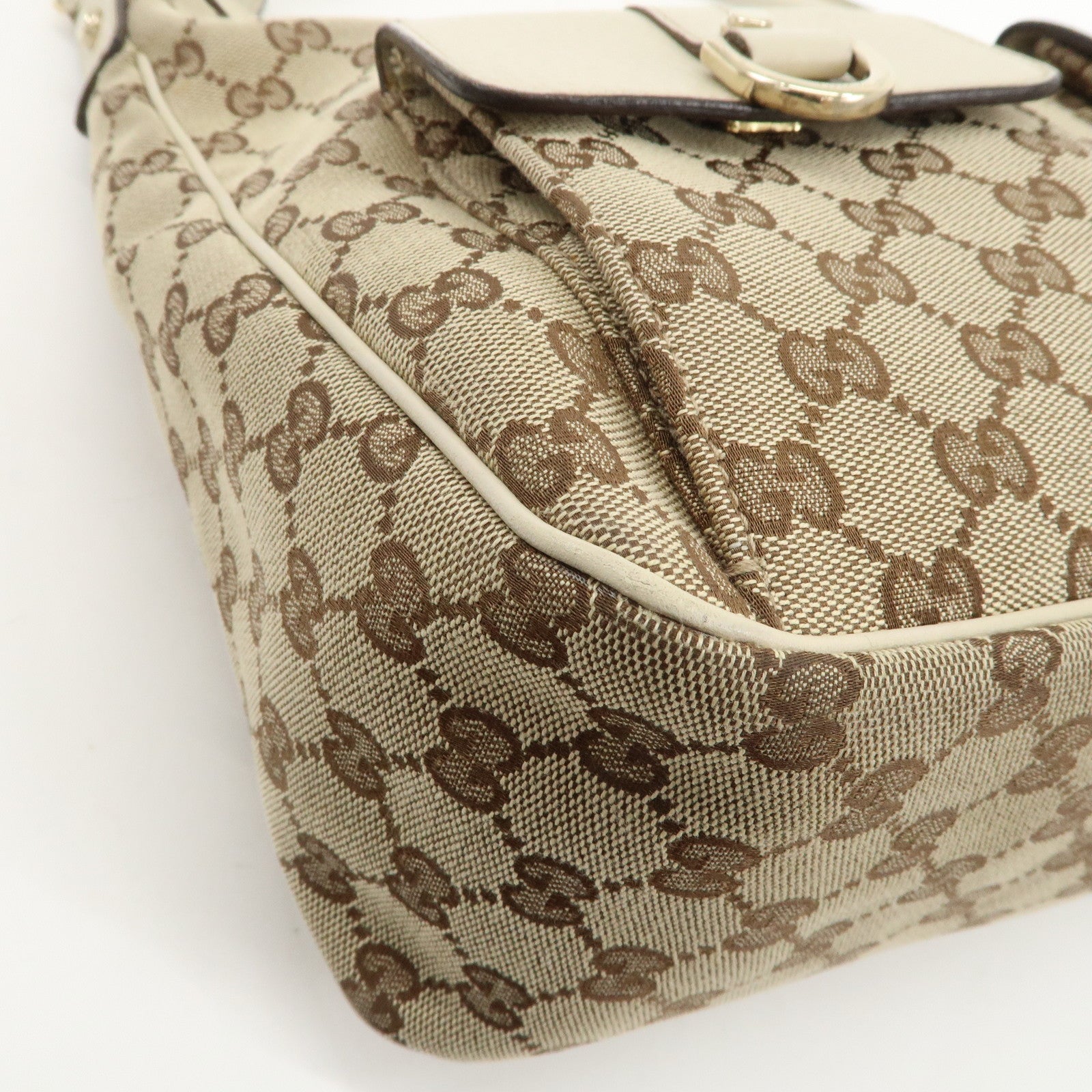 GUCCI GG Canvas Leather Shoulder Bag Beige Ivory 153025 Used