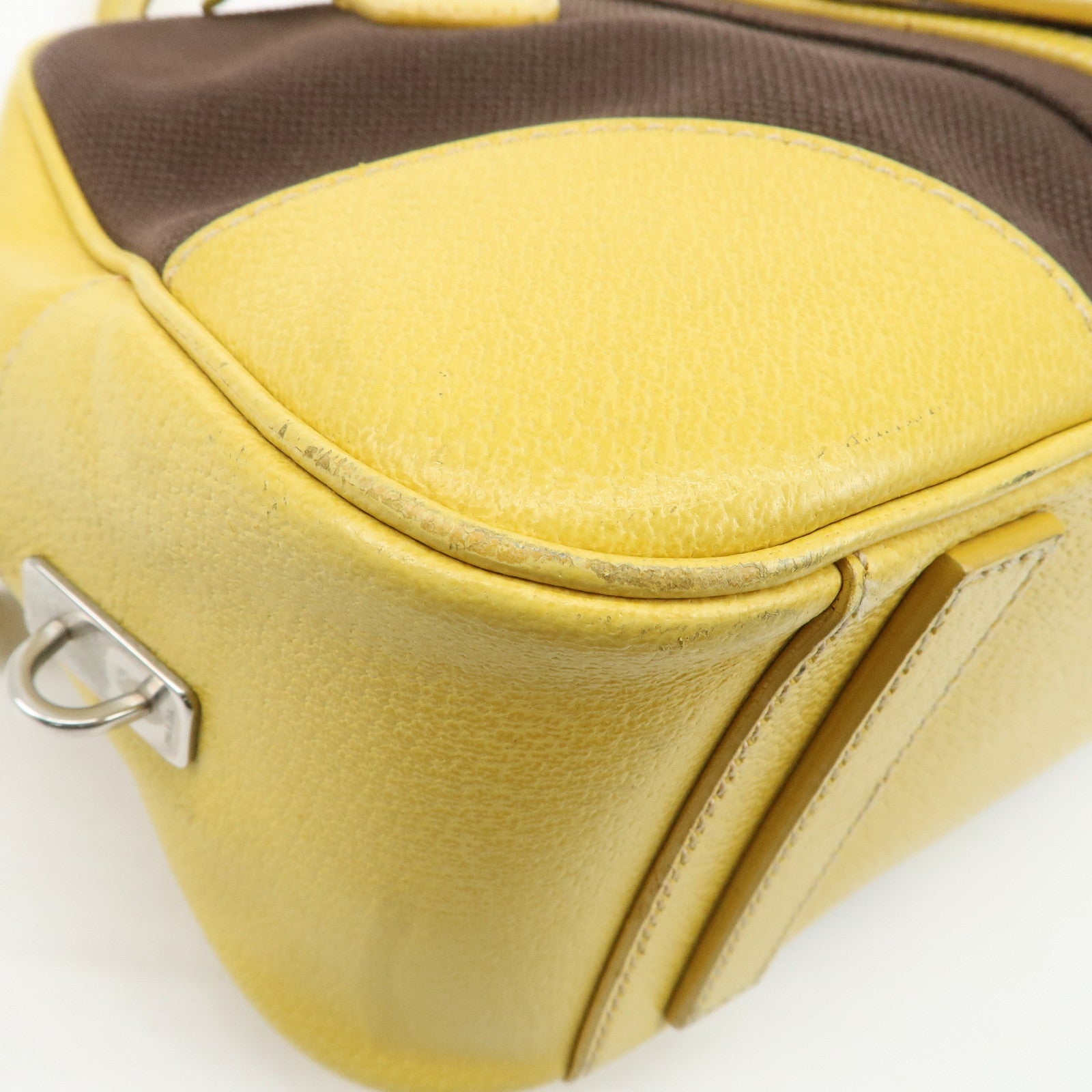 PRADA Canvas Leather Shoulder Bag Hand Bag Brown Yellow