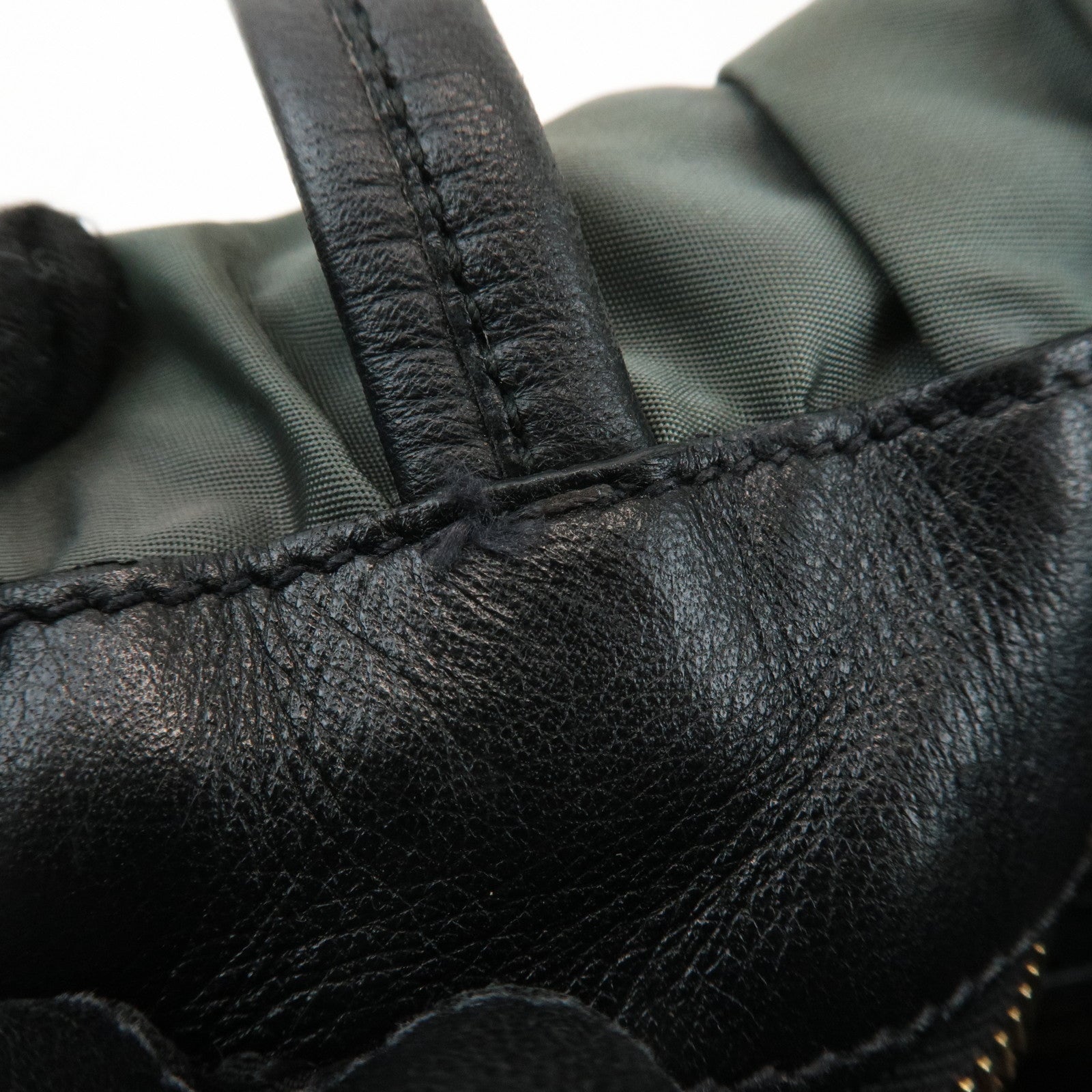 PRADA Nylon Leather Tote Bag Shoulder Bag Green Black