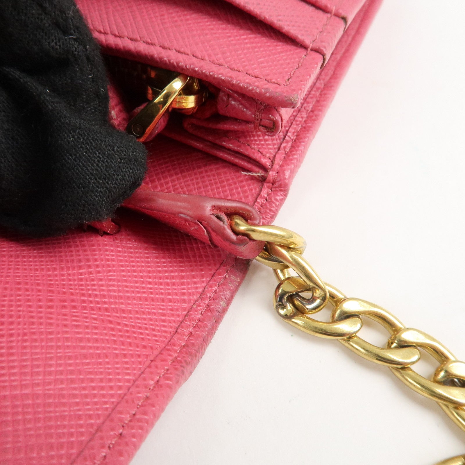 PRADA Saffiano Metal Chain Wallet Shoulder Bag Pink 1DH002