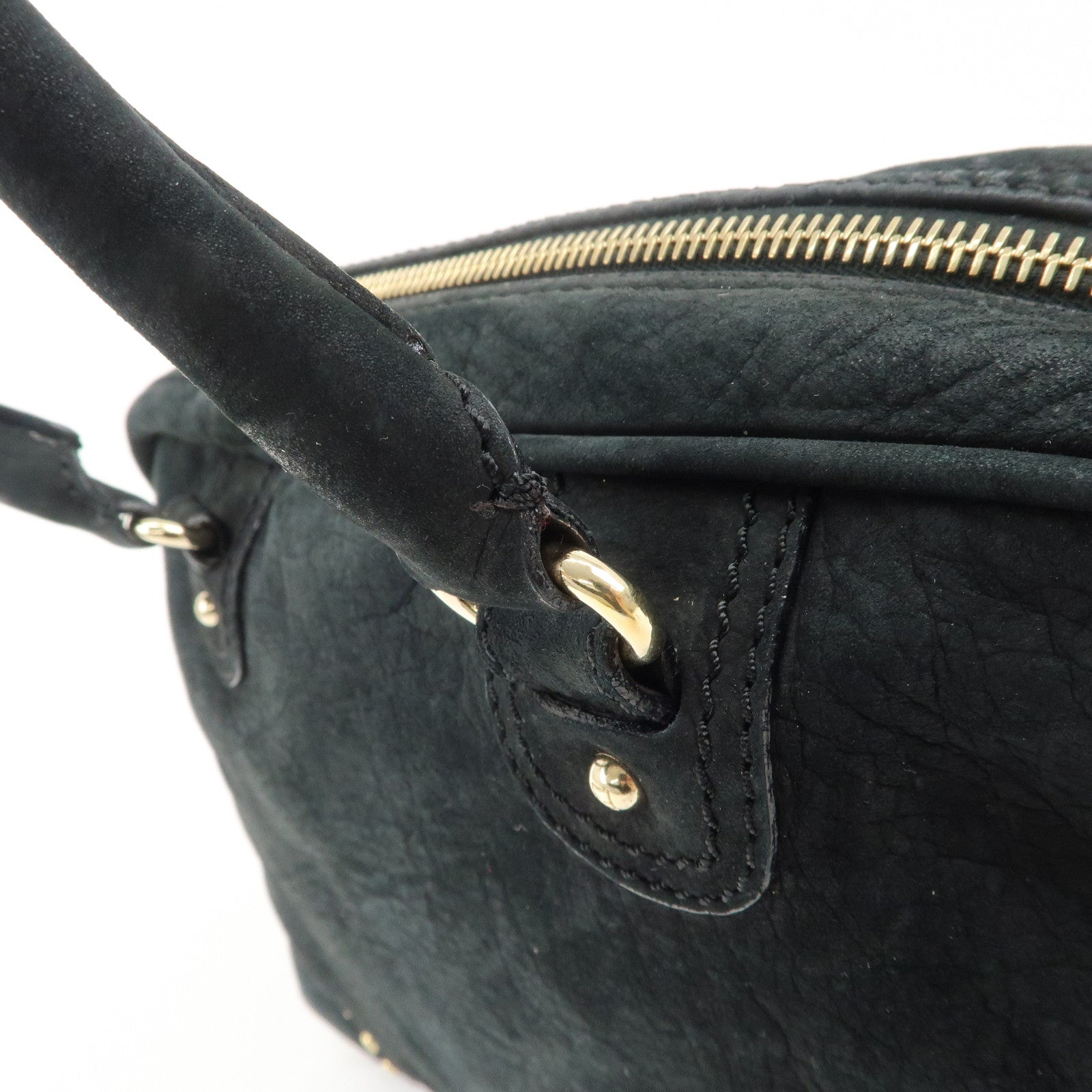 FENDI Suede Studs Mini Boston Bag Black 8BL076 Used