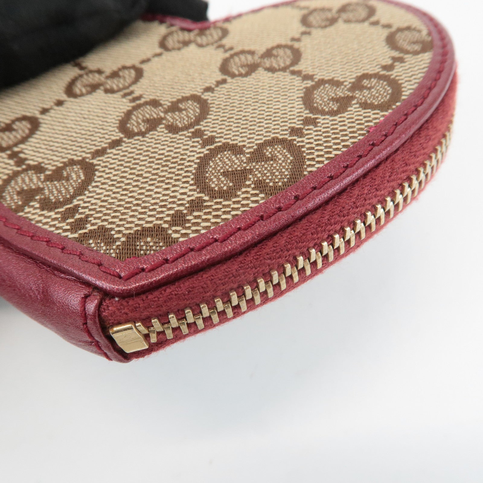 GUCCI GG Canvas Leather Heart Coin Purse Coin Case Red 152615 Used