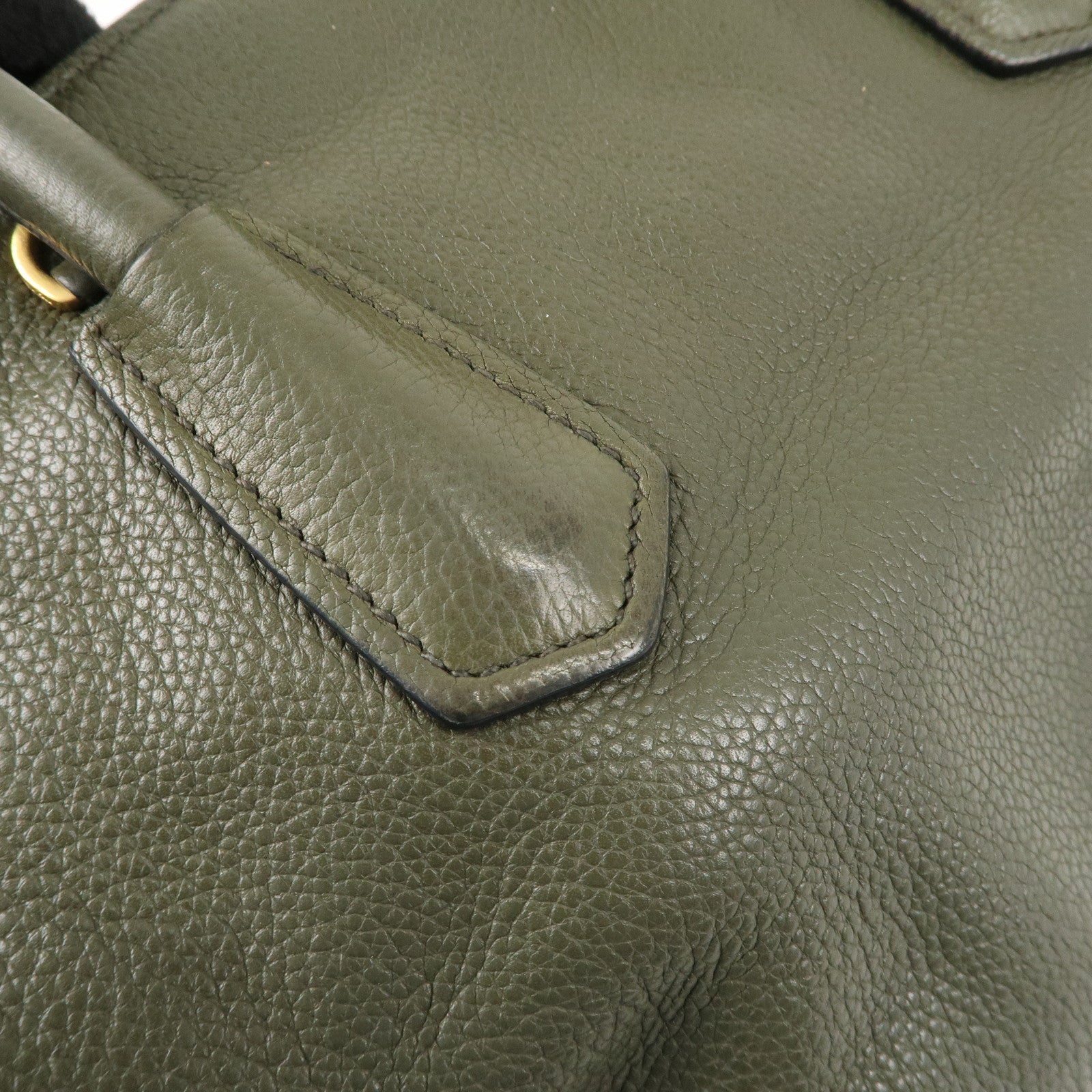 PRADA Logo Leather Hand Bag Shoulder Bag Khaki