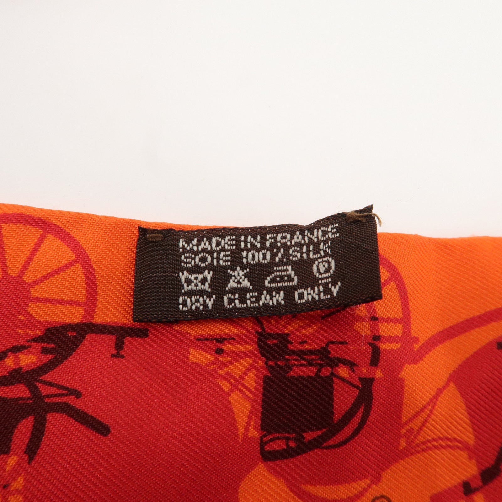 HERMES 100% Silk Twilly Scarf Carriage Motif Orange Used