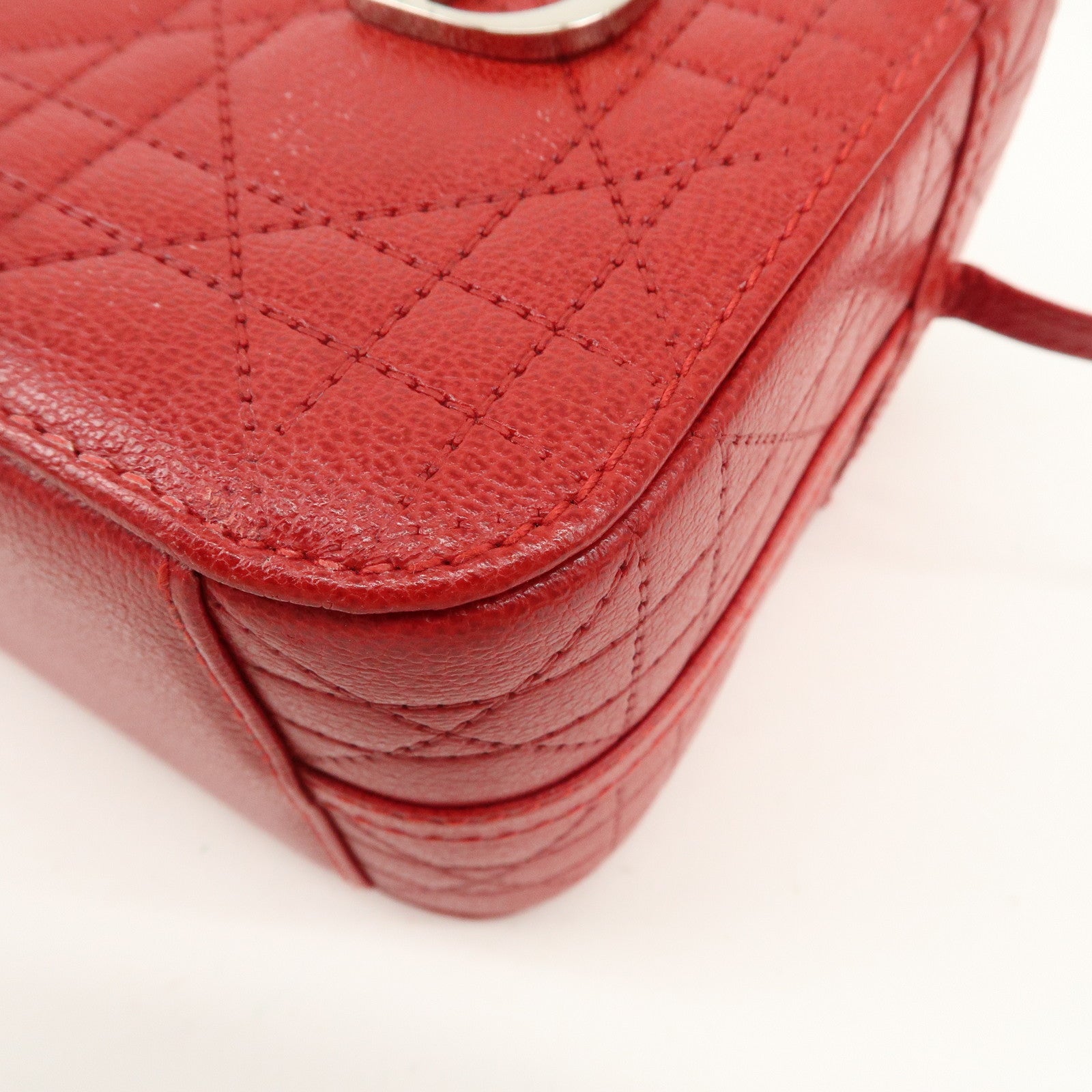 Christian Dior Leather Cannage Vanity Bag Hand Bag Red