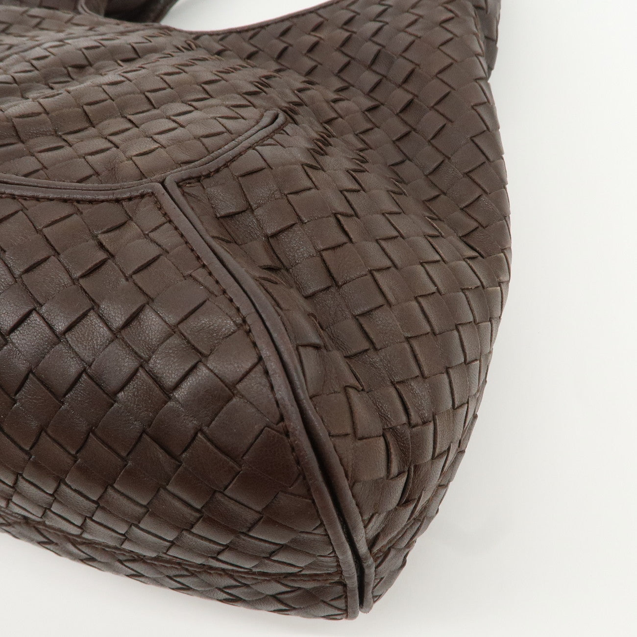 BOTTEGA VENETA Intrecciato Leather Shoulder Bag Dark Brown