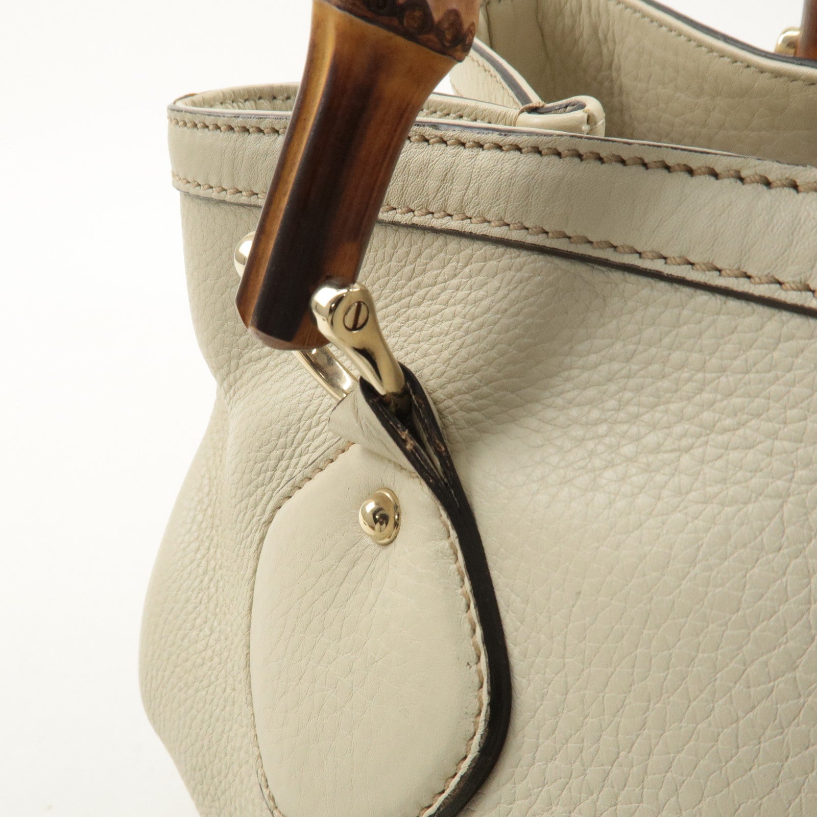 GUCCI Bamboo Leather Hand Bag Ivory 282317