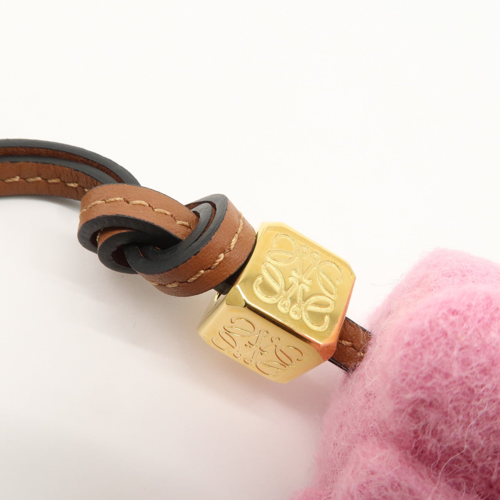 LOEWE Felt Calf Leather Elephant Charm Key Chain Pink Used