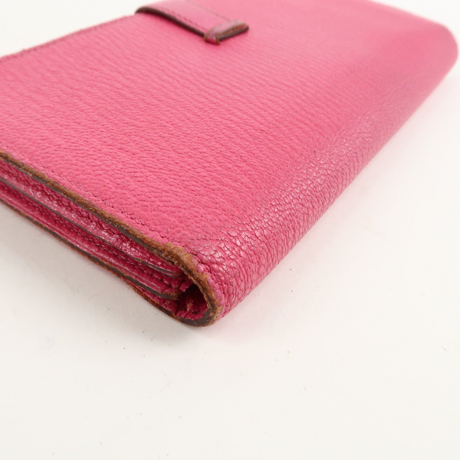 HERMES Leather Bearn Soufflet N engraved (around 2010) Wallet Pink