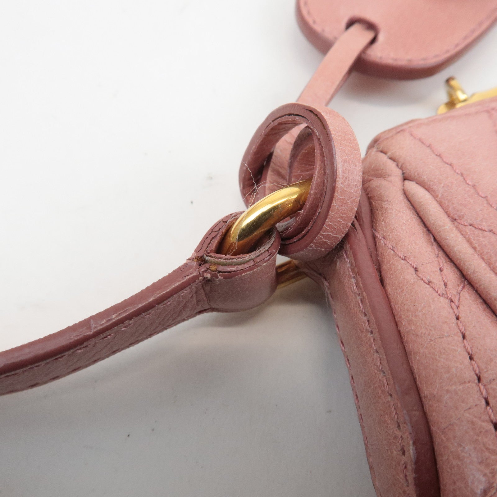 MIU MIU Leather Ribbon Gathered Shoulder Bag Pink RR1937