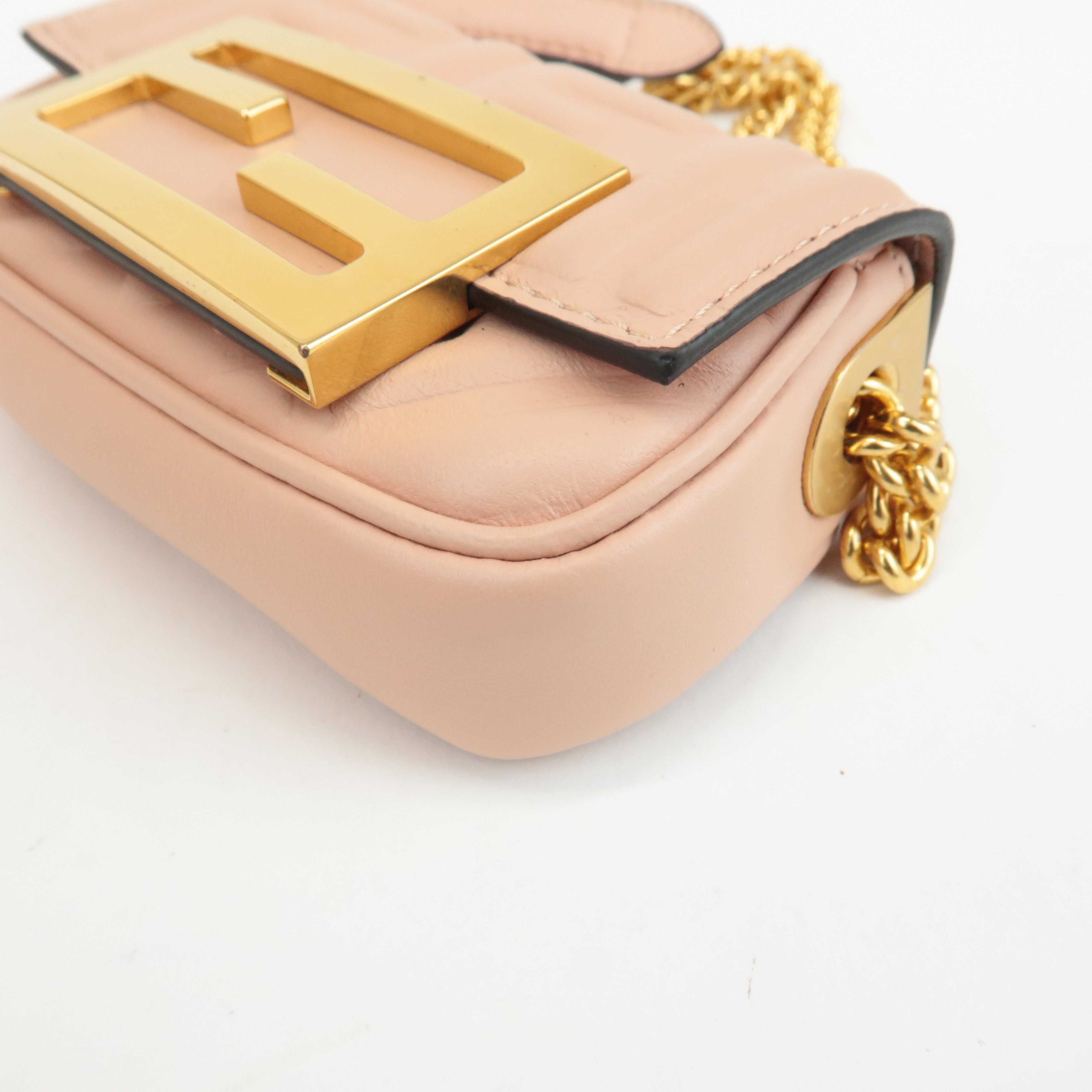 FENDI Leather Nano Baguette Chain Shoulder Bag Baby Pink 7AS143