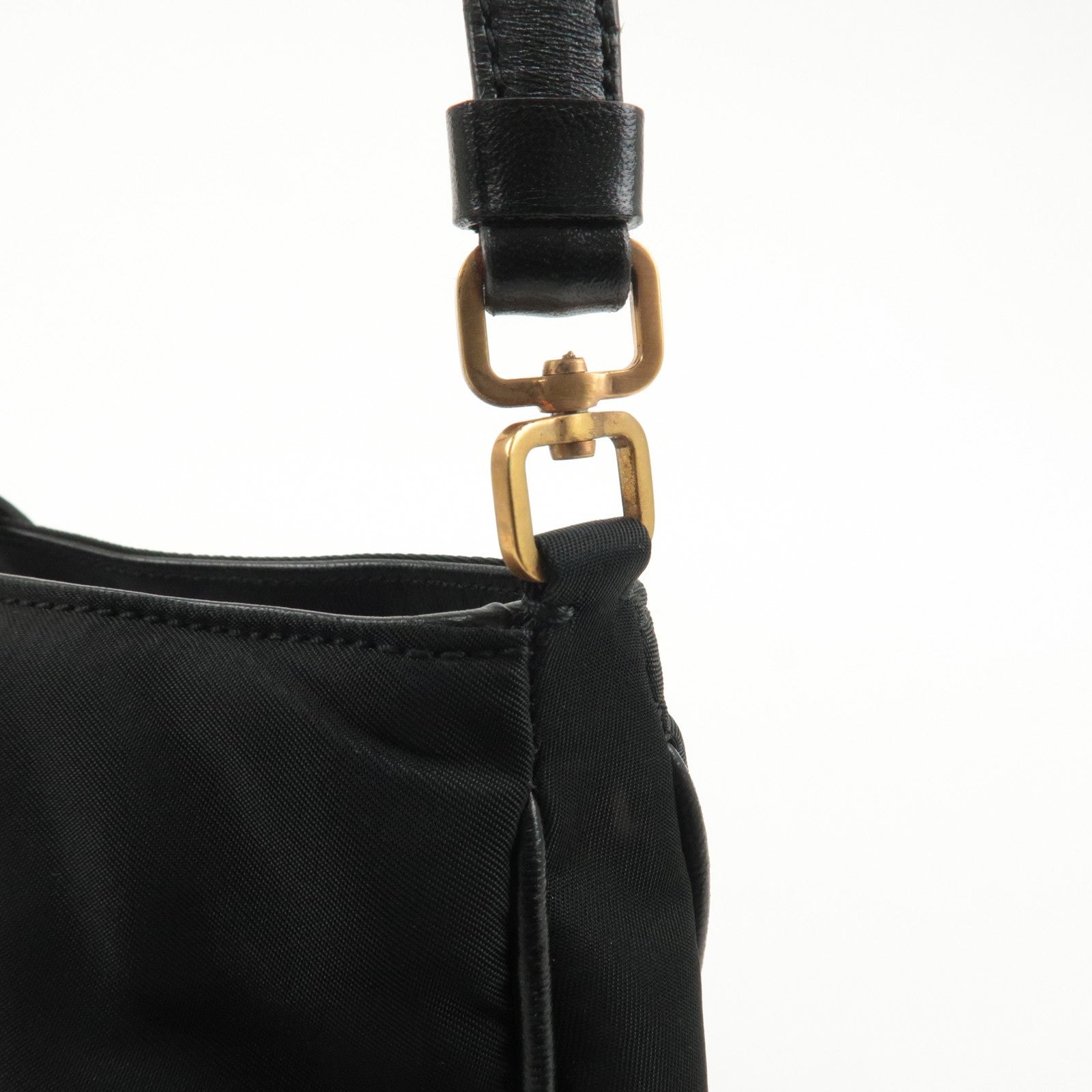 PRADA Nylon Leather Shoulder Bag Black BR0122