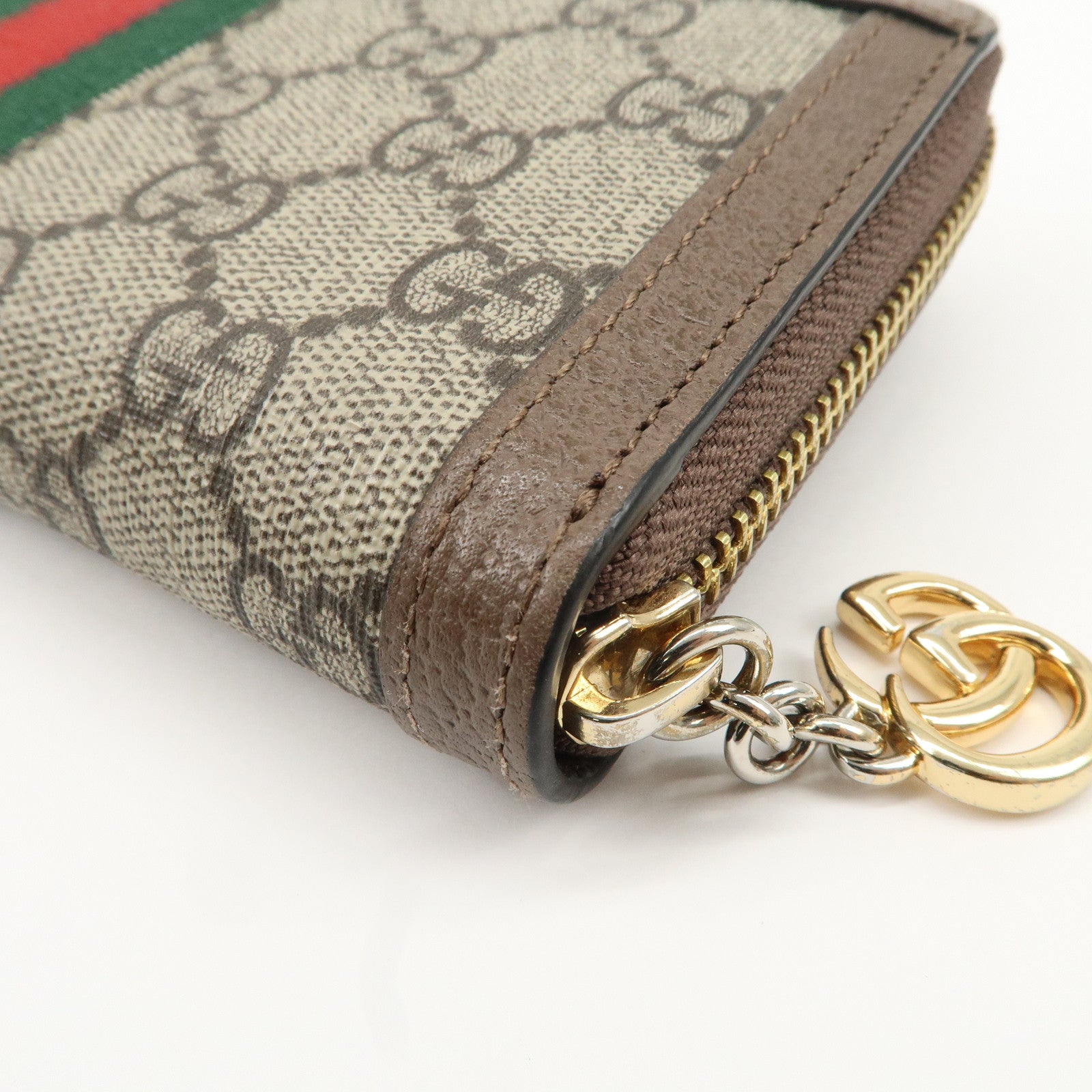 GUCCI Ophidia Sherry GG Supreme Leather Round Zipper Wallet 523154 Used