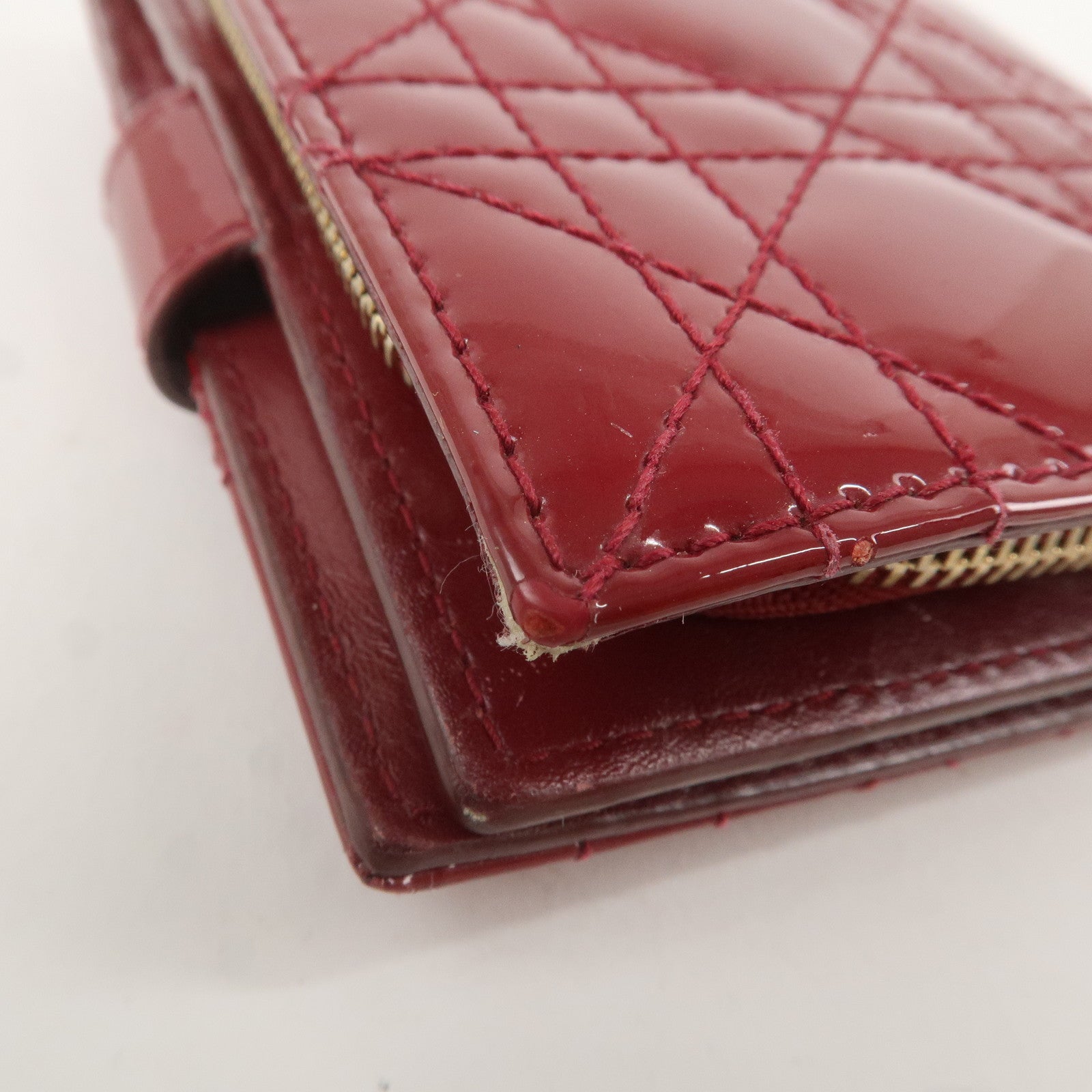 Christian Dior Cannage Patent Leather Bi-fold Wallet Red