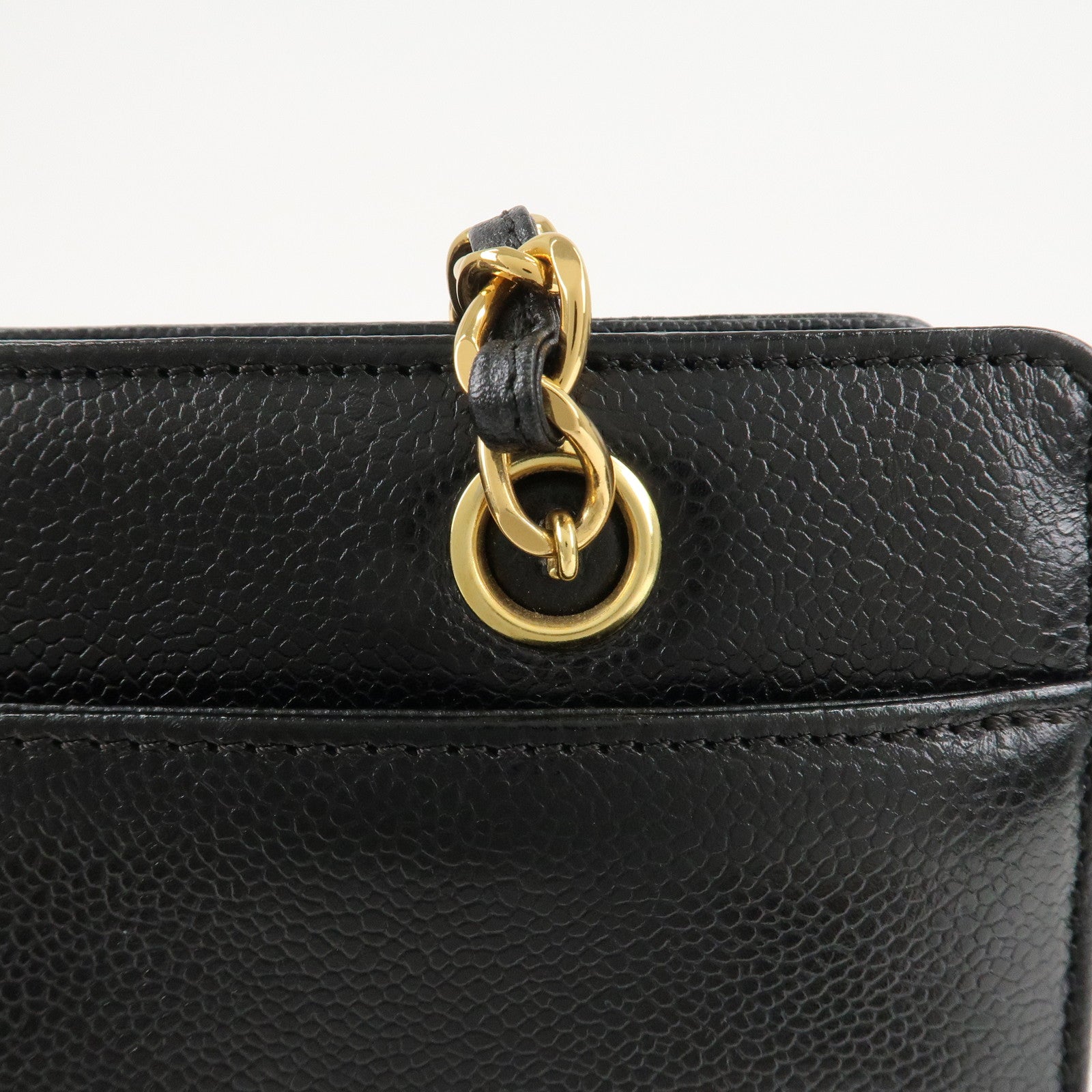 CHANEL COCO Mark Caviar Skin Chain Tote Bag Black Gold