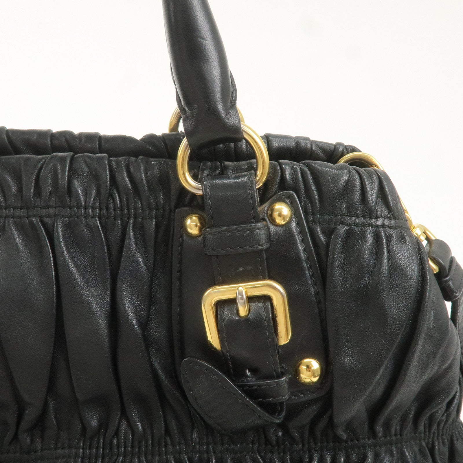 PRADA Logo Leather Gather 2Way Bag Shoulder Bag Black BN1336