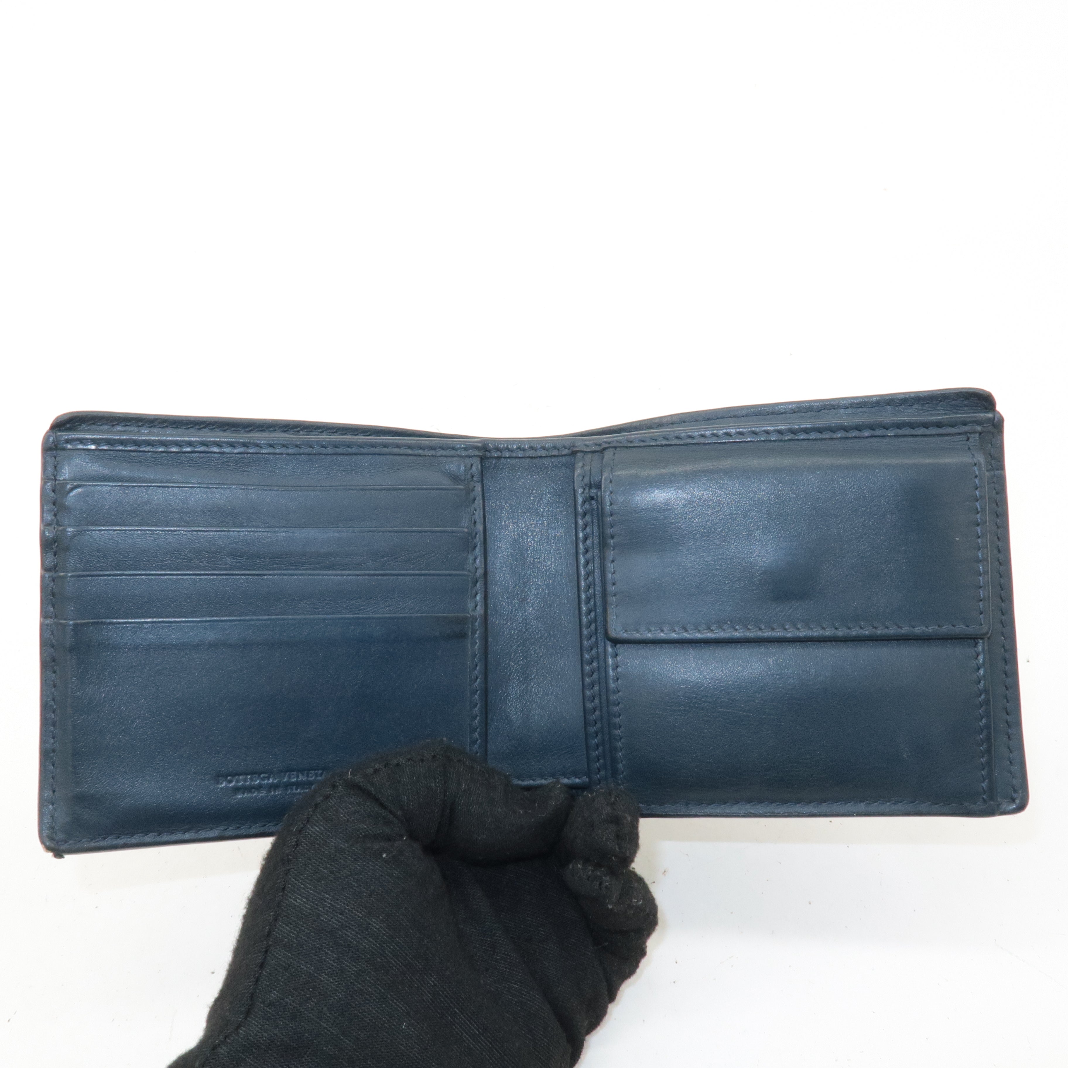 BOTTEGA VENETA Set of 2 Intrecciato Leather Wallet Navy Black