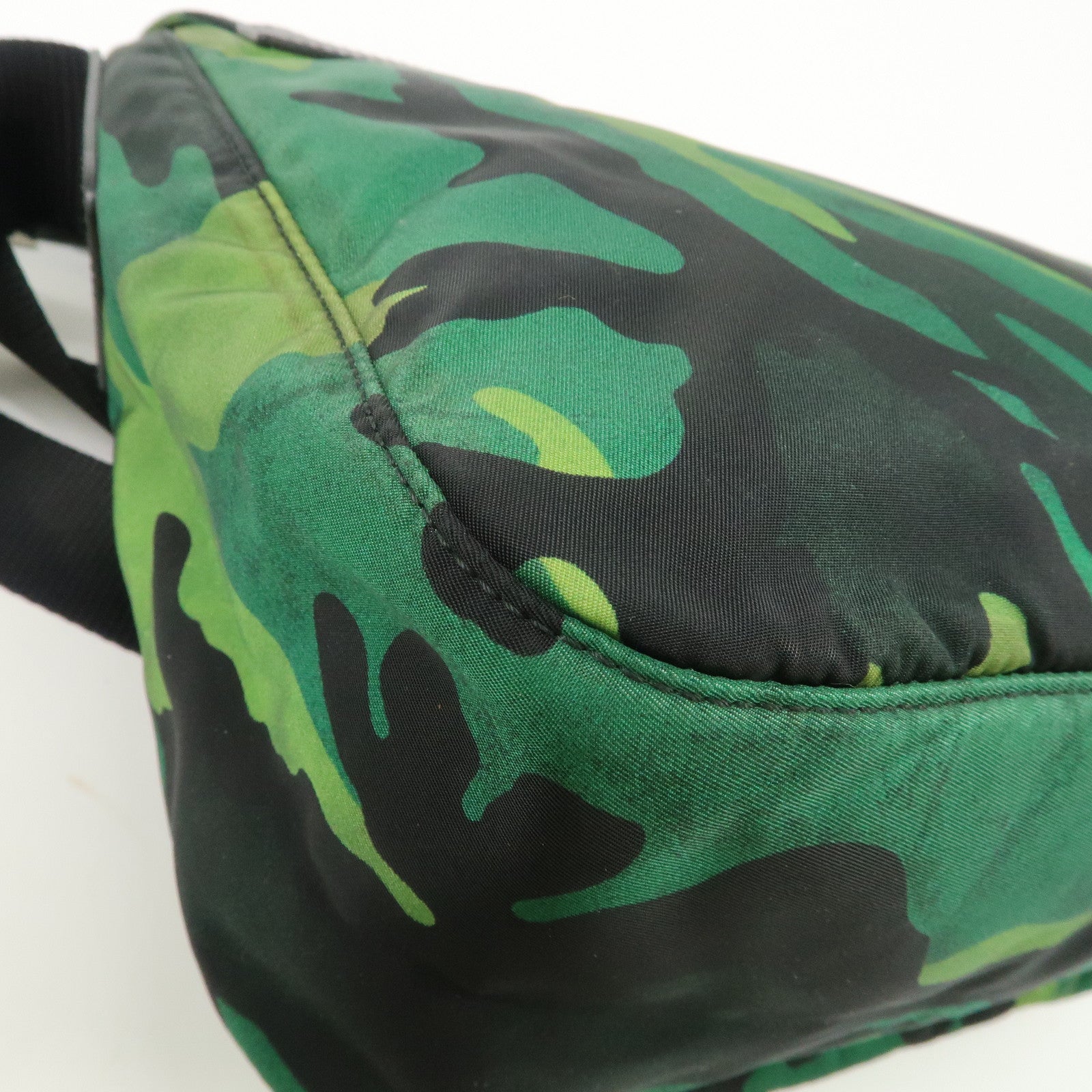 PRADA Logo Nylon Leather Camouflage Shoulder Bag Green Black