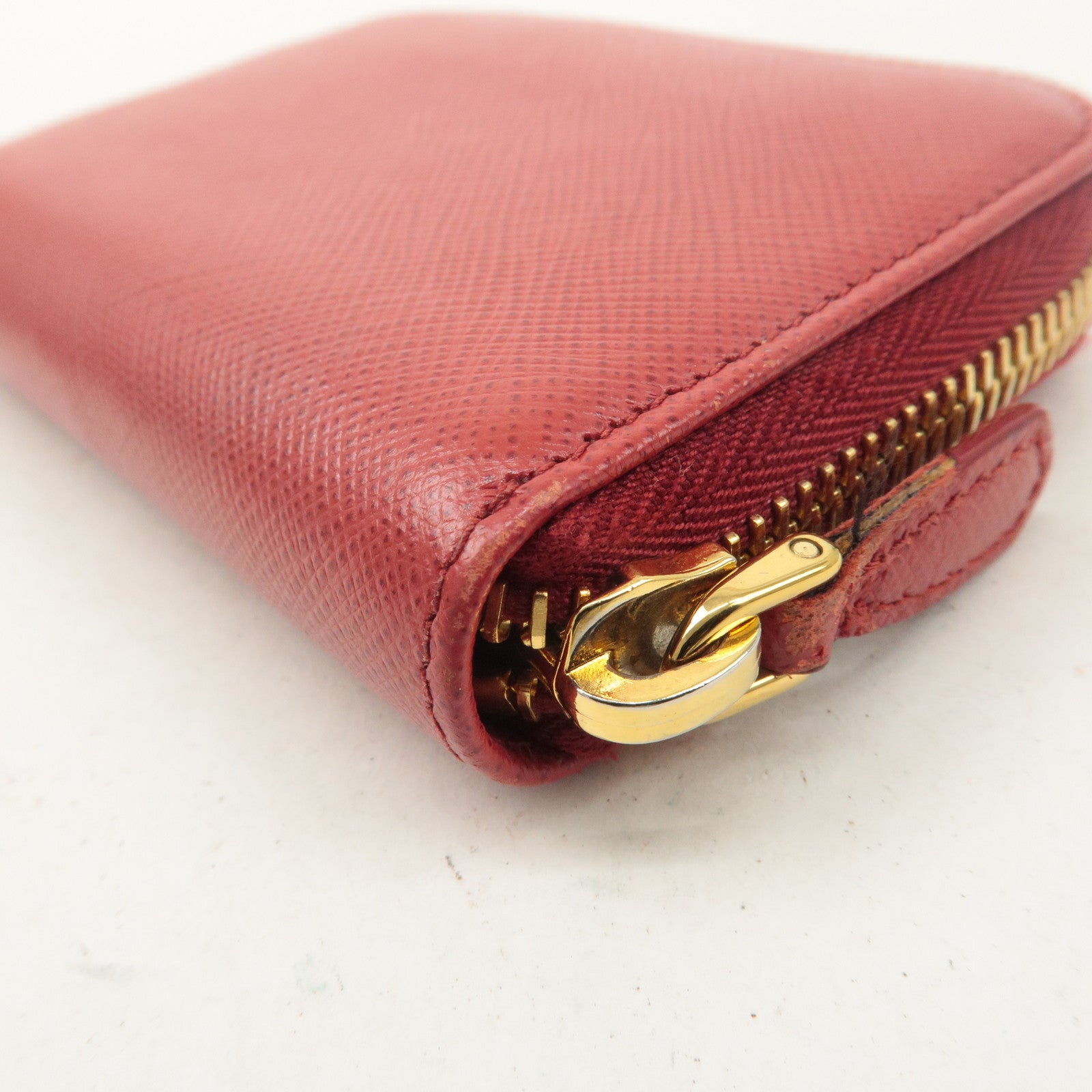 PRADA Saffiano Leather Round Zipper Coin Case Red