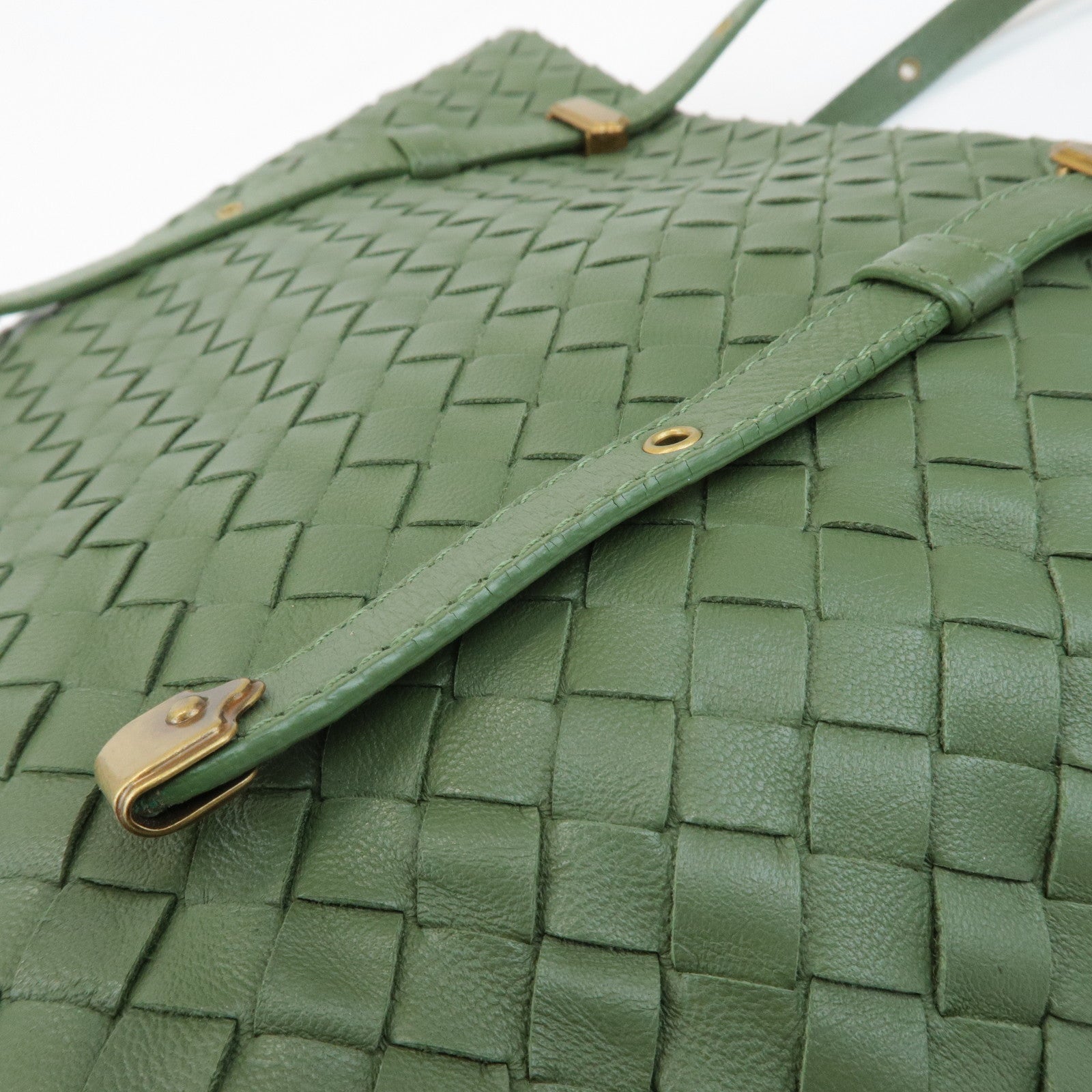 BOTTEGA VENETA Intrecciato Leather Tote Shoulder Bag Green 162937