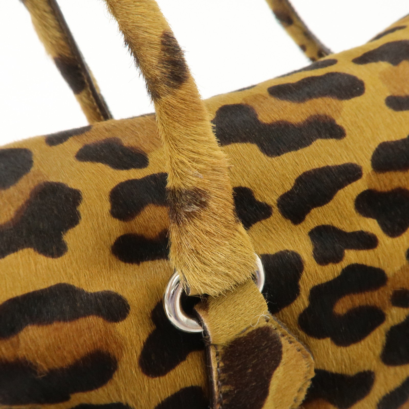 PRADA Logo Unborn Calf Leopard Shoulder Bag Hand Bag Brown