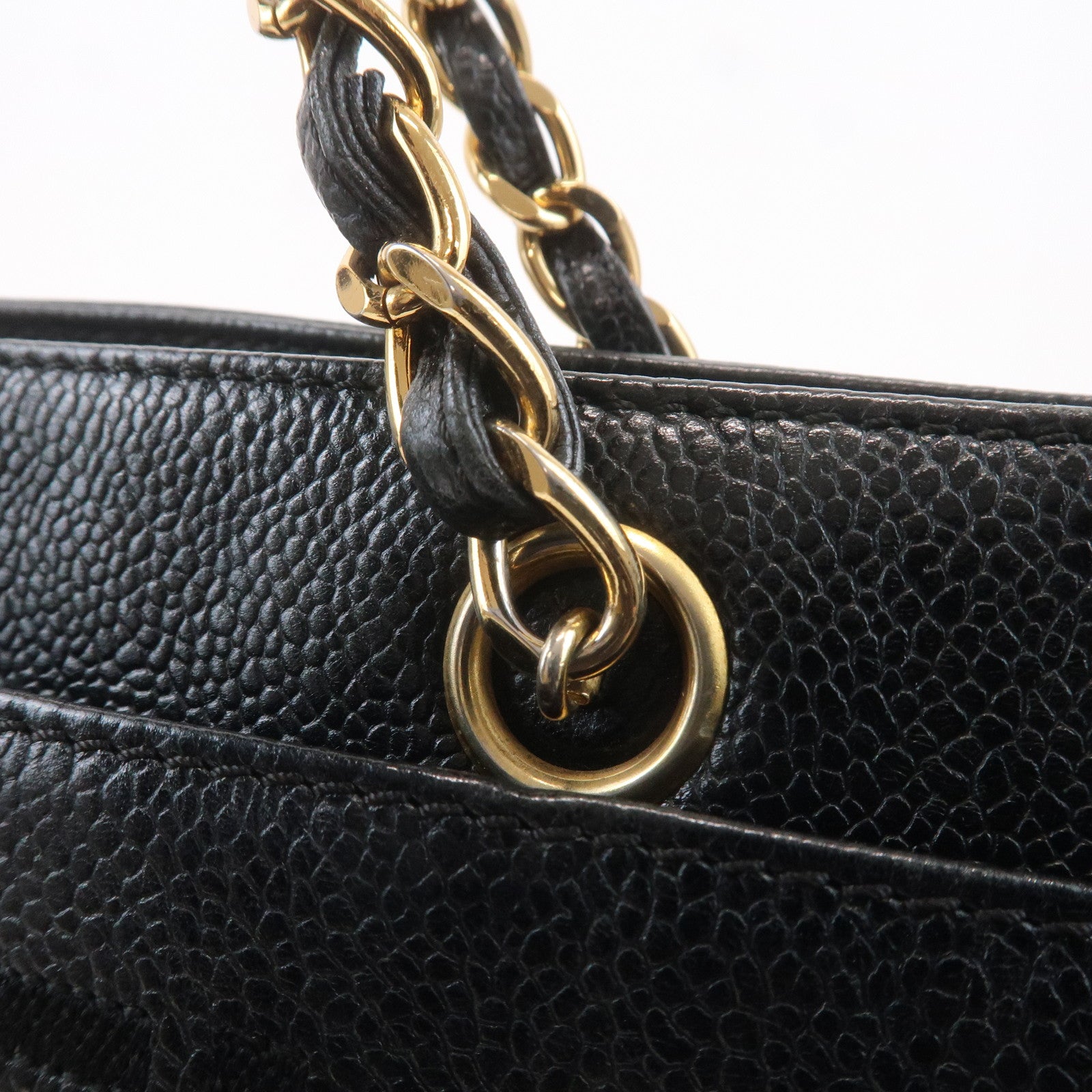 CHANEL Caviar Skin Chain Tote Bag Black Gold 5088083